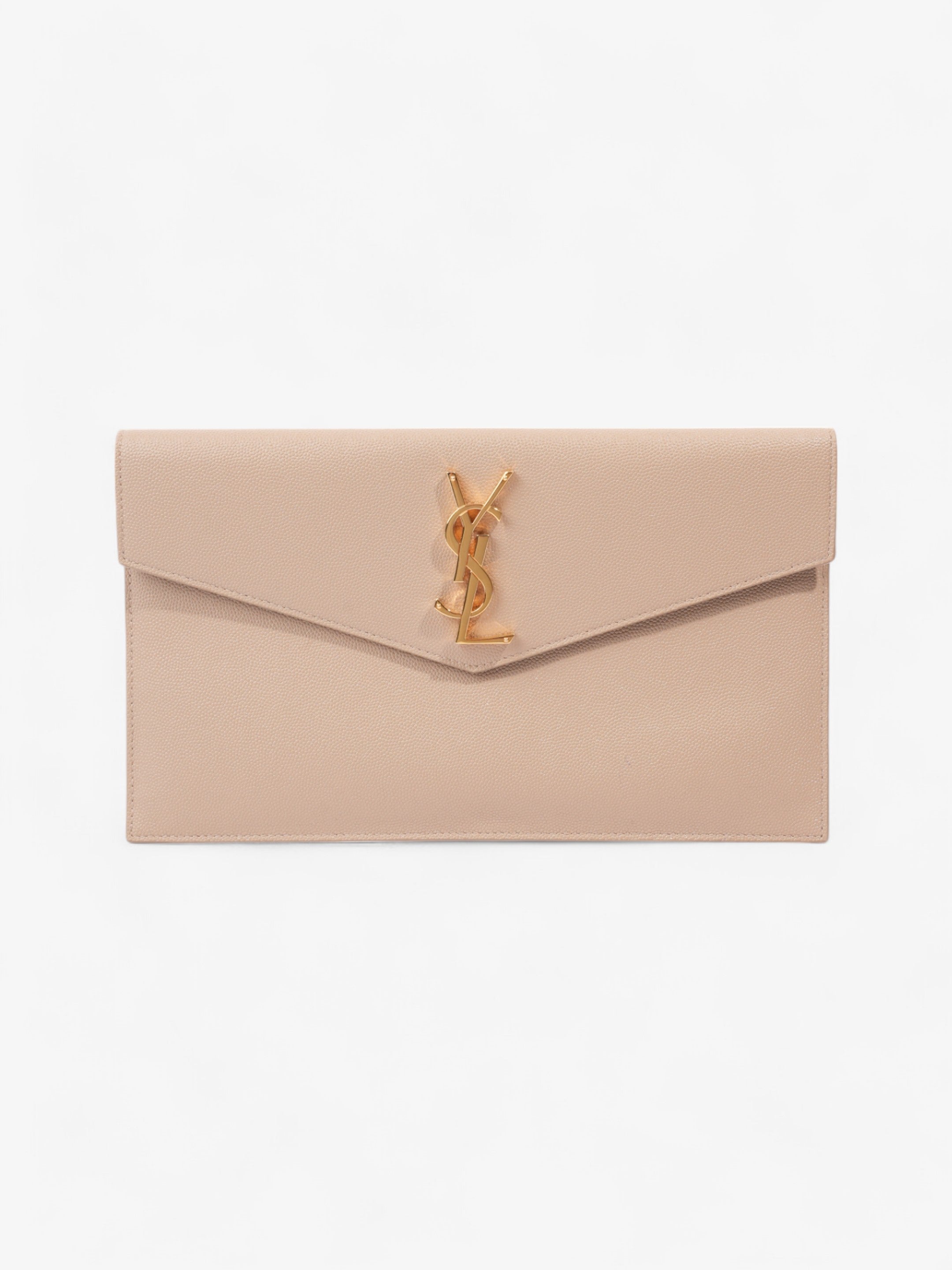 Saint Laurent Uptown Clutch Dark Beige Grained Leather