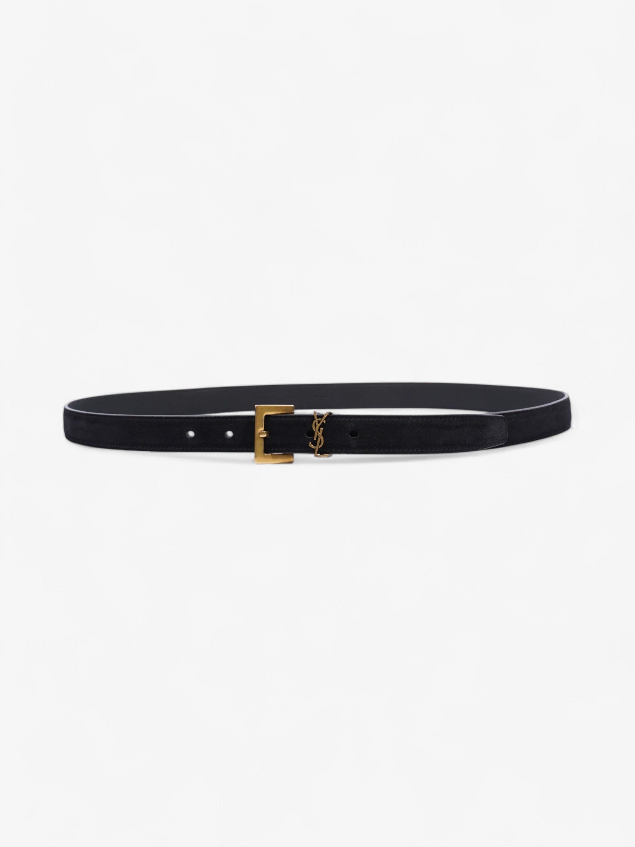 Saint Laurent Logo Belt Black Suede 90cm 32"