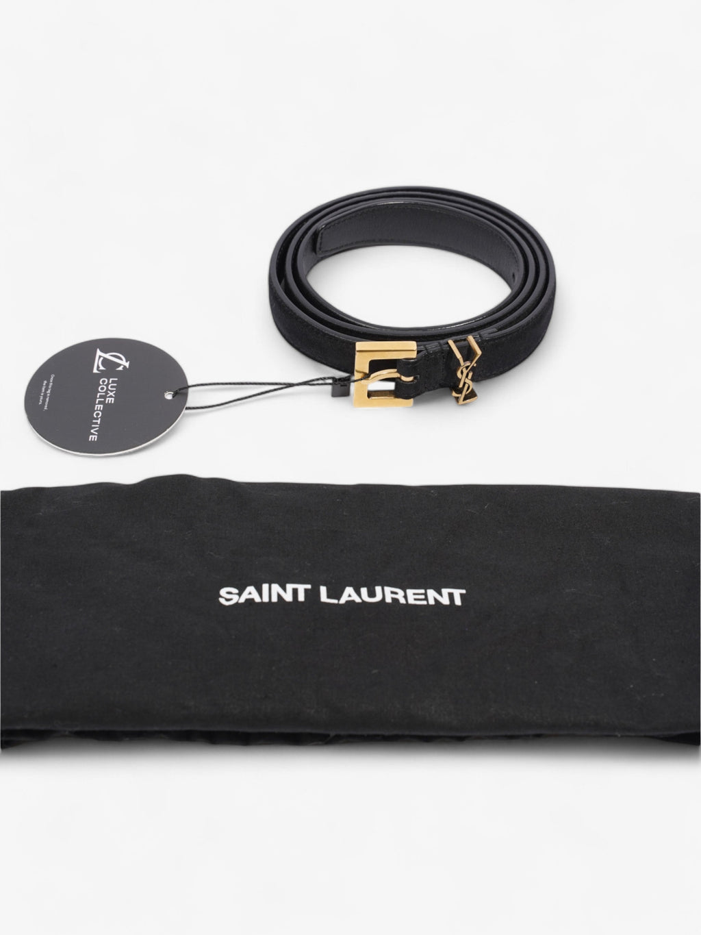 Saint Laurent Logo Belt Black Suede 90cm 32"