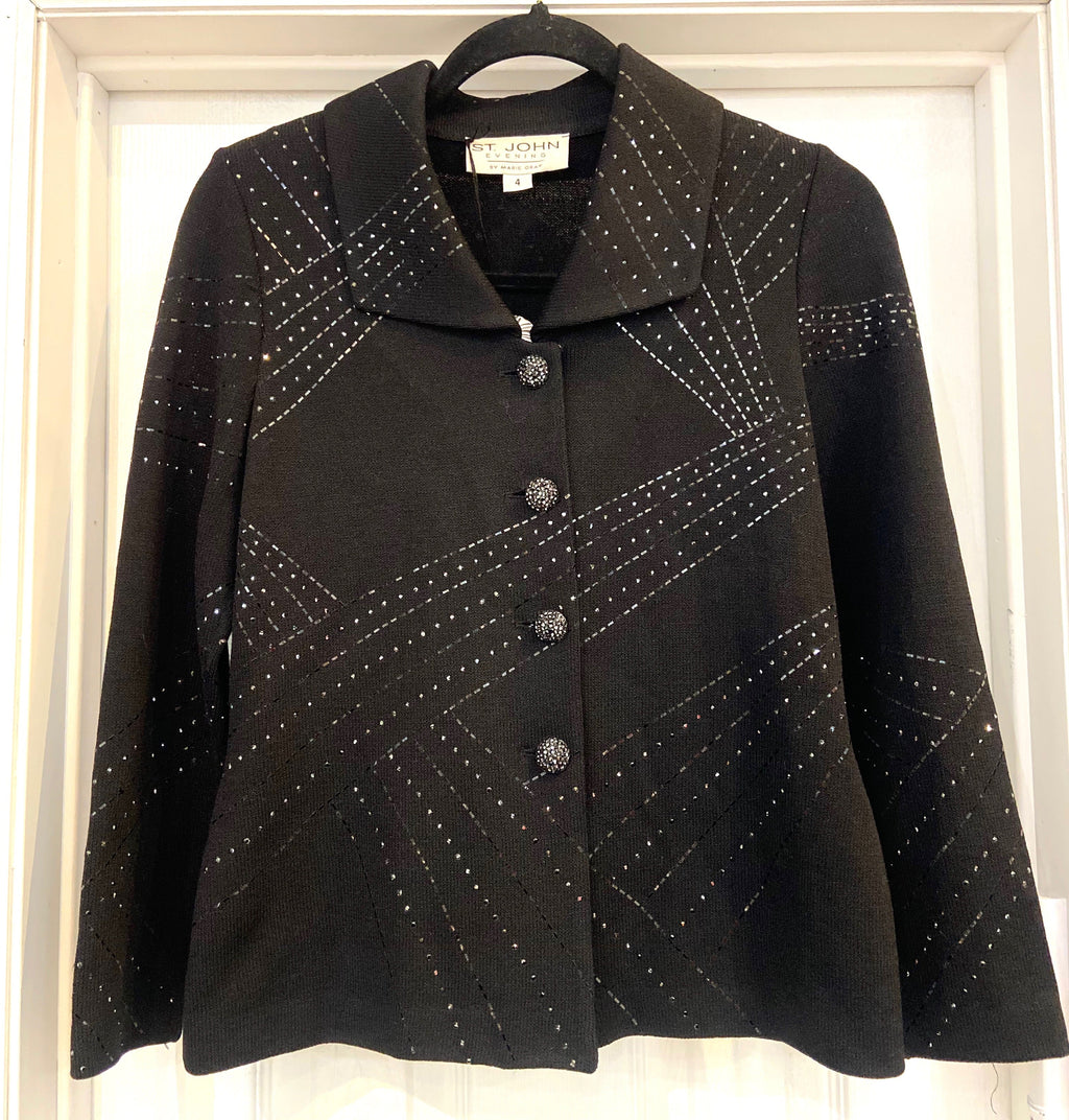 ST JOHN SEQUIN KNIT PAILLETTES CRYSTAL BUTTONS JACKET