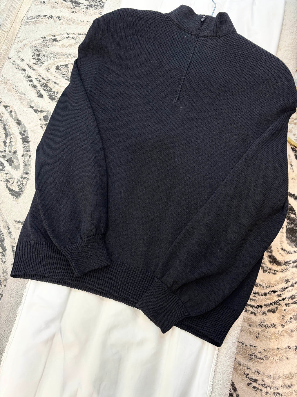 ST JOHN COLLECTION WOOL LEATHER STUDDED MOCK NECK SWEATHER