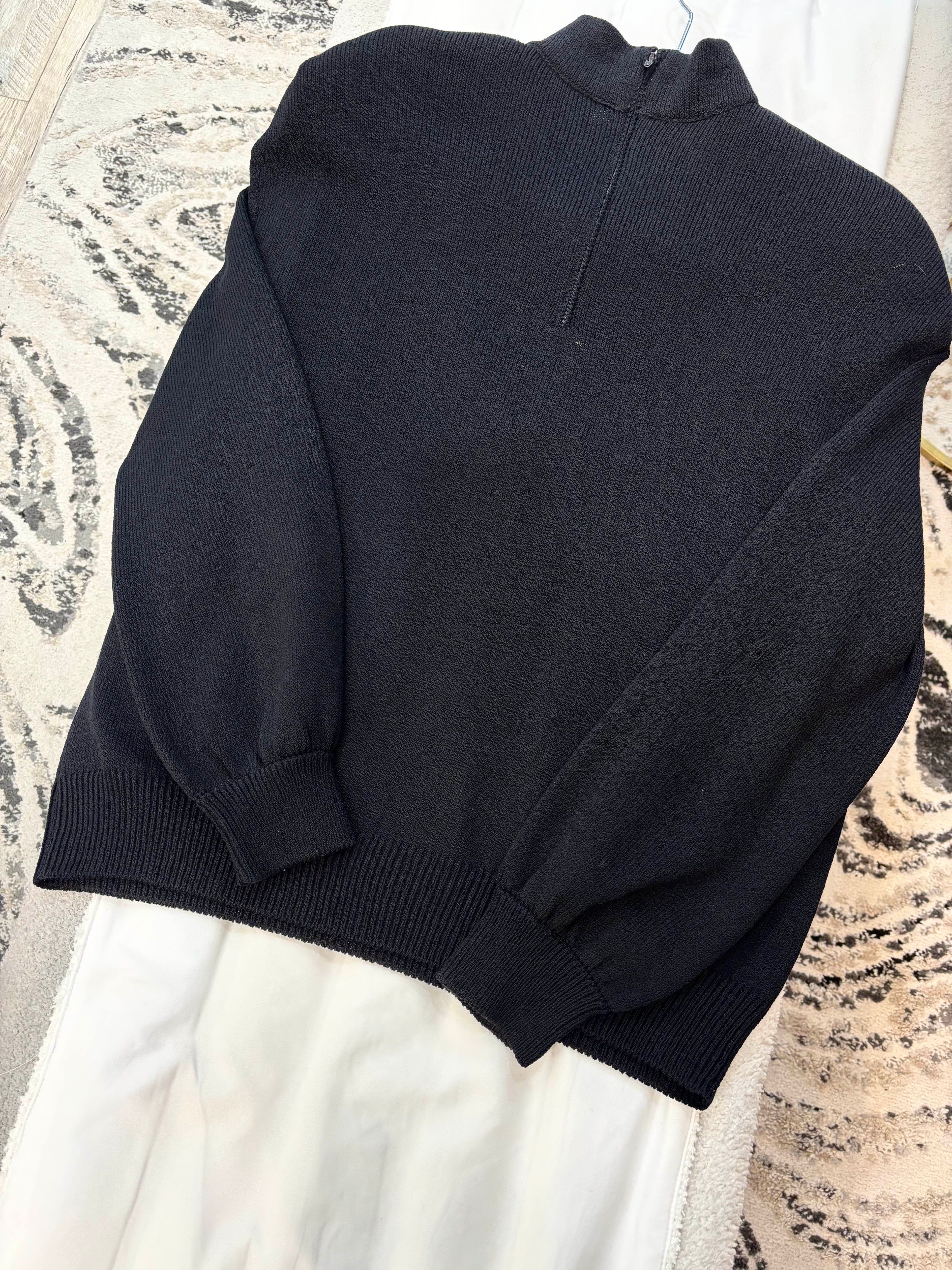 ST JOHN COLLECTION WOOL LEATHER STUDDED MOCK NECK SWEATHER