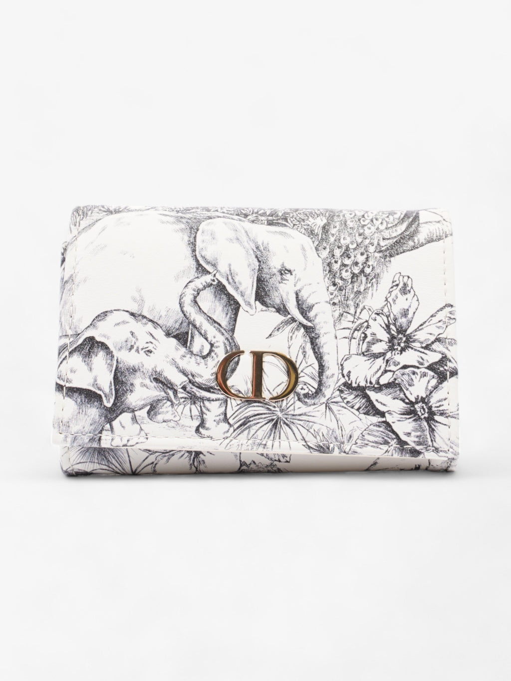 Christian Dior Caro Elephant Wallet Black / White Coated Canvas