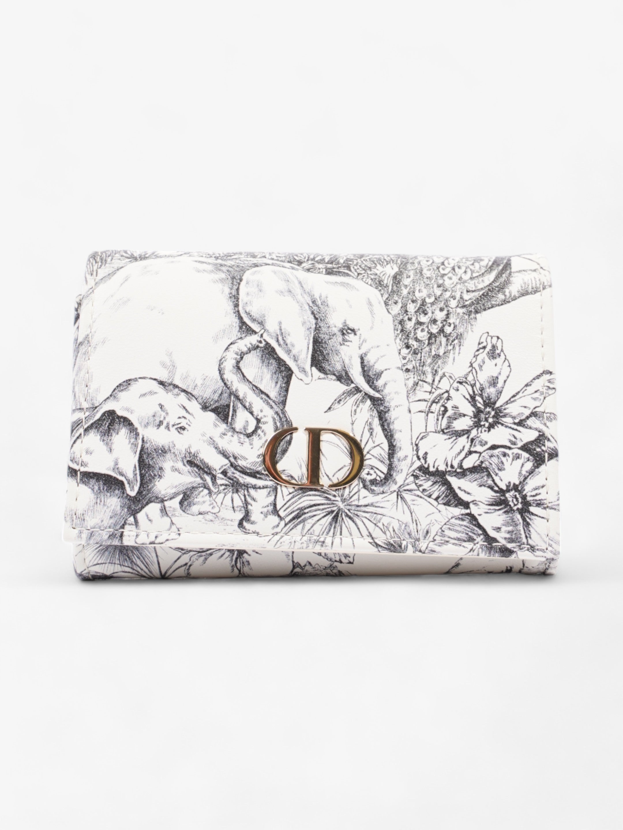 Christian Dior Caro Elephant Wallet Black / White Coated Canvas