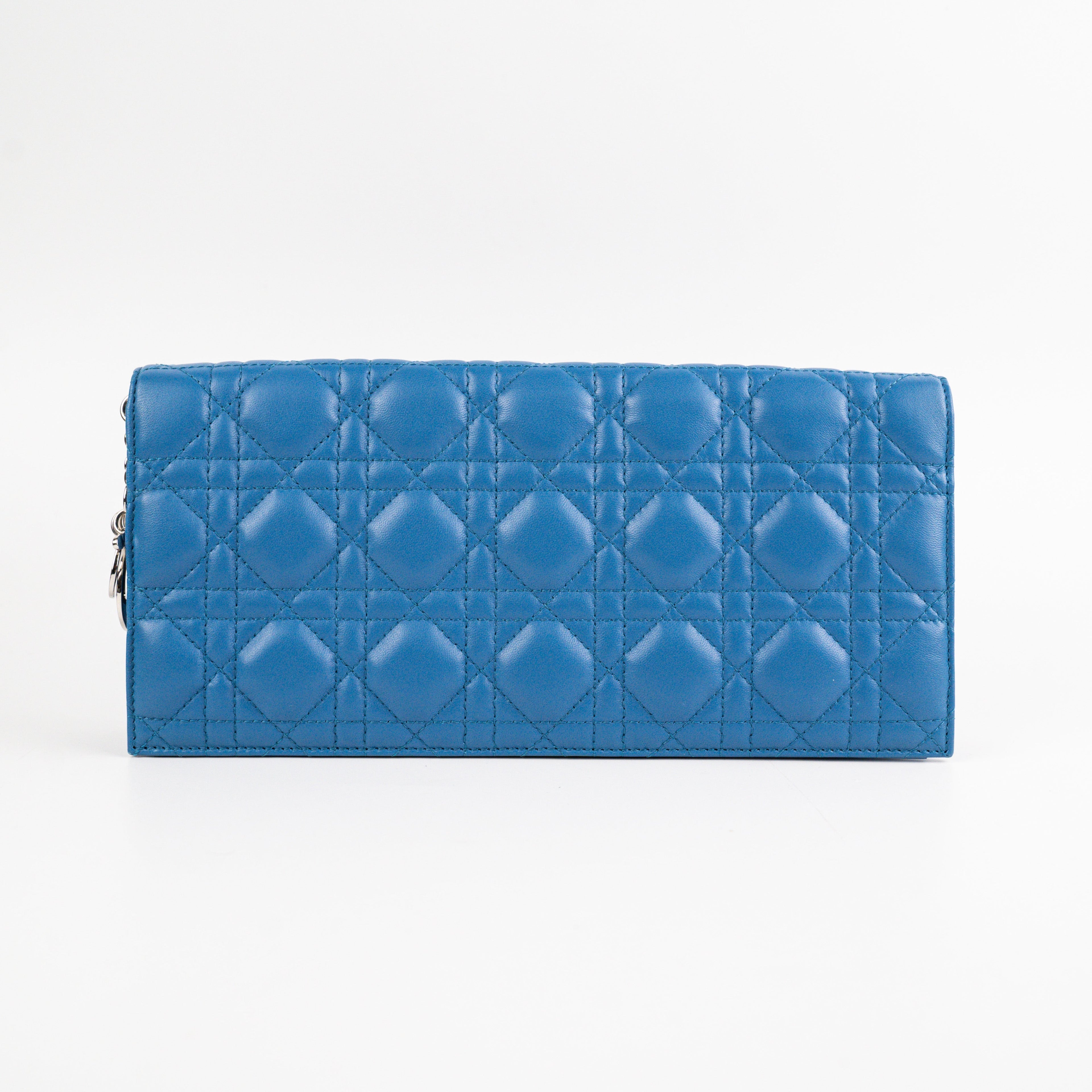 Christian Dior Cannage Lambskin Blue Clutch