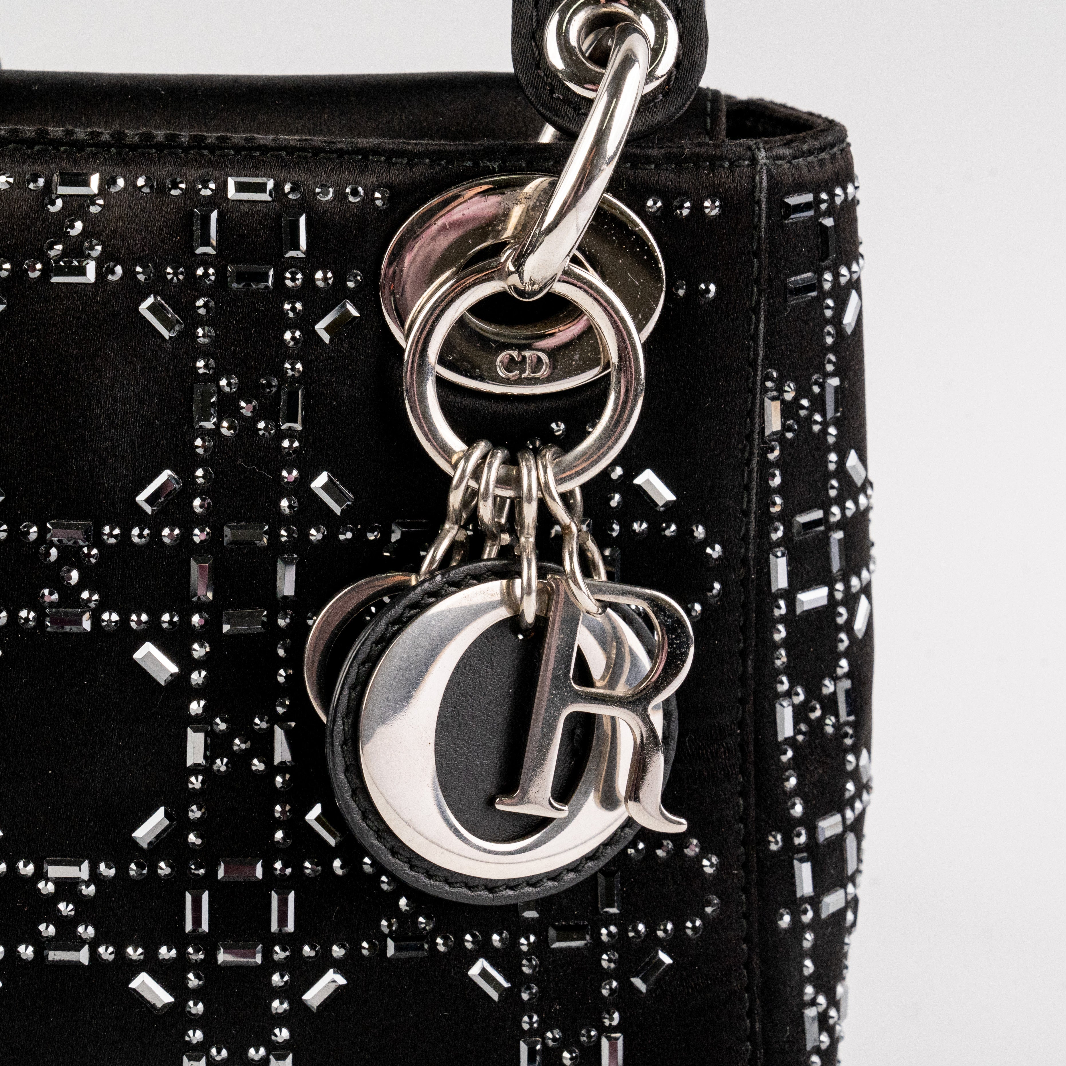 Christian Dior Mini Lady Dior Strass Satin Bag Black