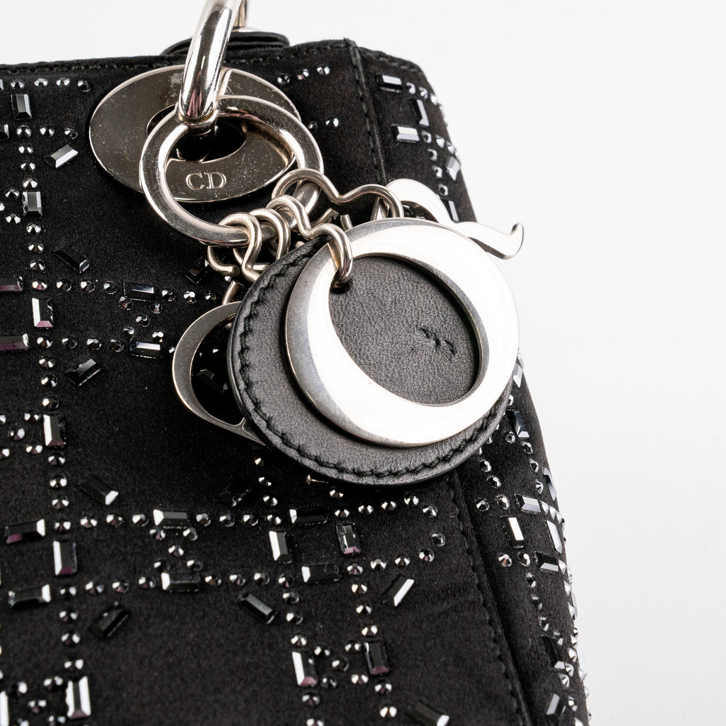 Christian Dior Mini Lady Dior Strass Satin Bag Black