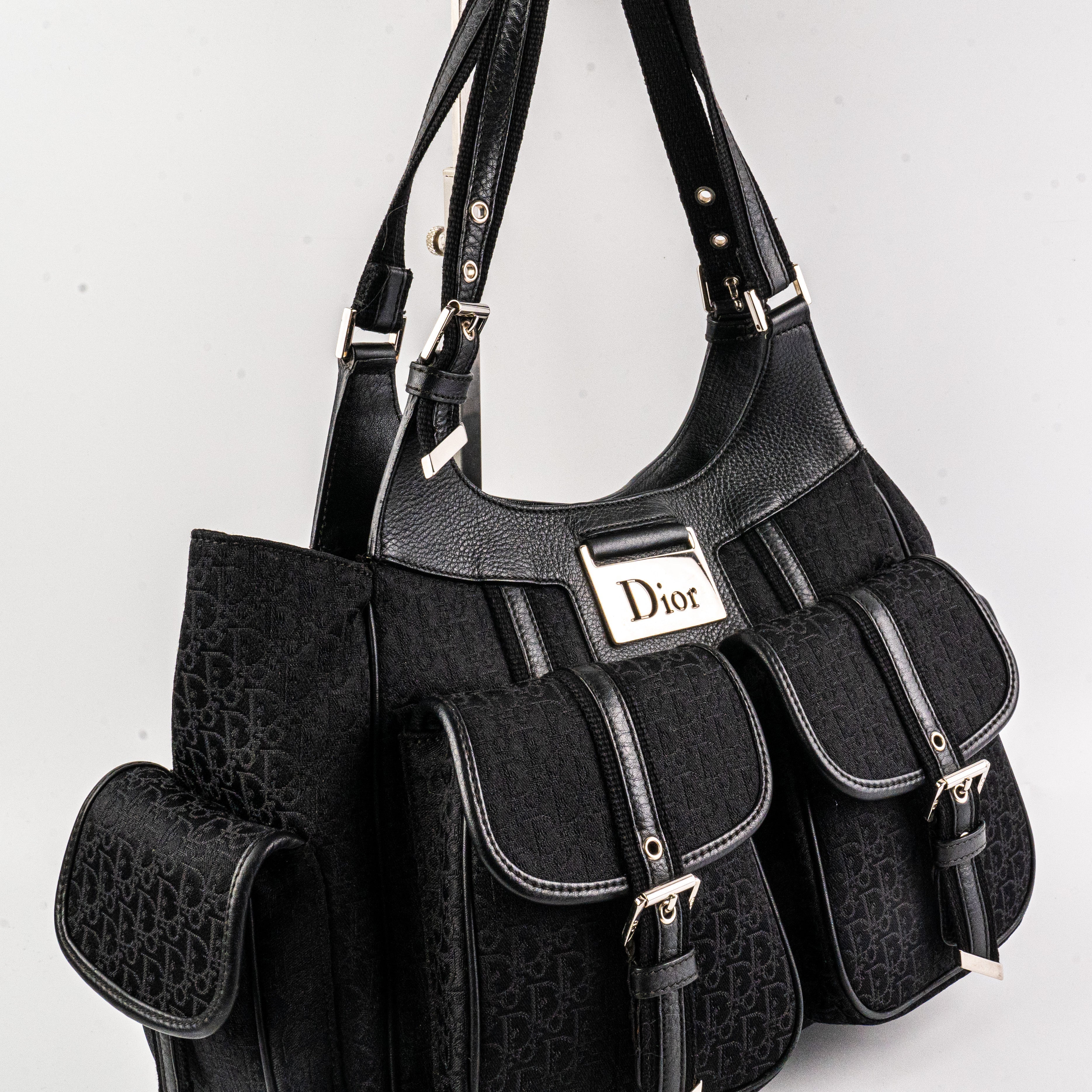 Christian Dior Canvas Shoulder Bag Black