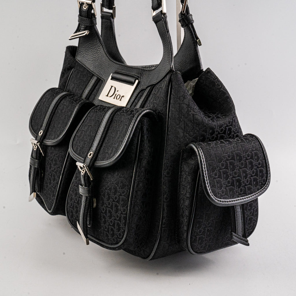 Christian Dior Canvas Shoulder Bag Black