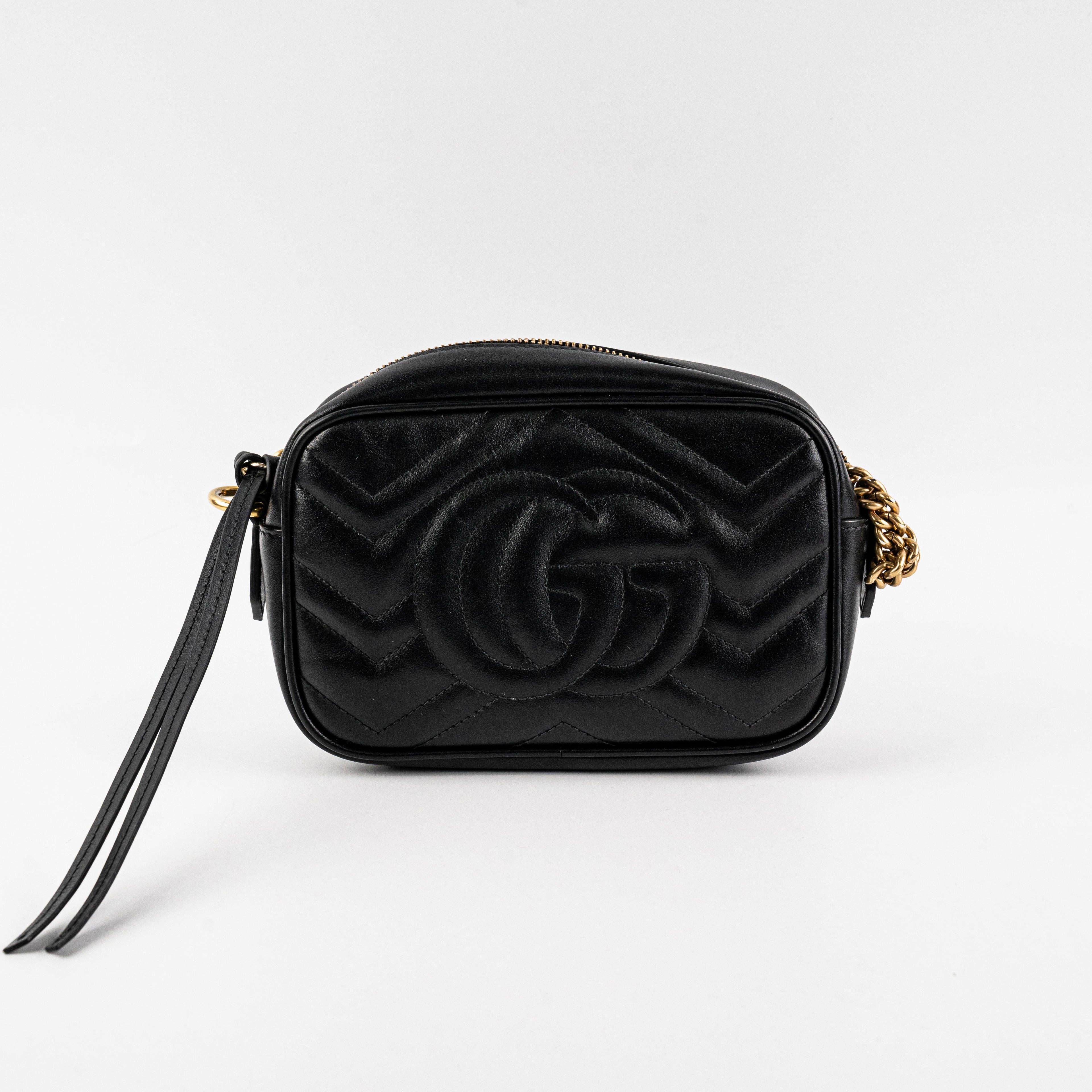 ITEM 12 - Gucci Mini Marmont Black Leather Camera Crossbody Bag