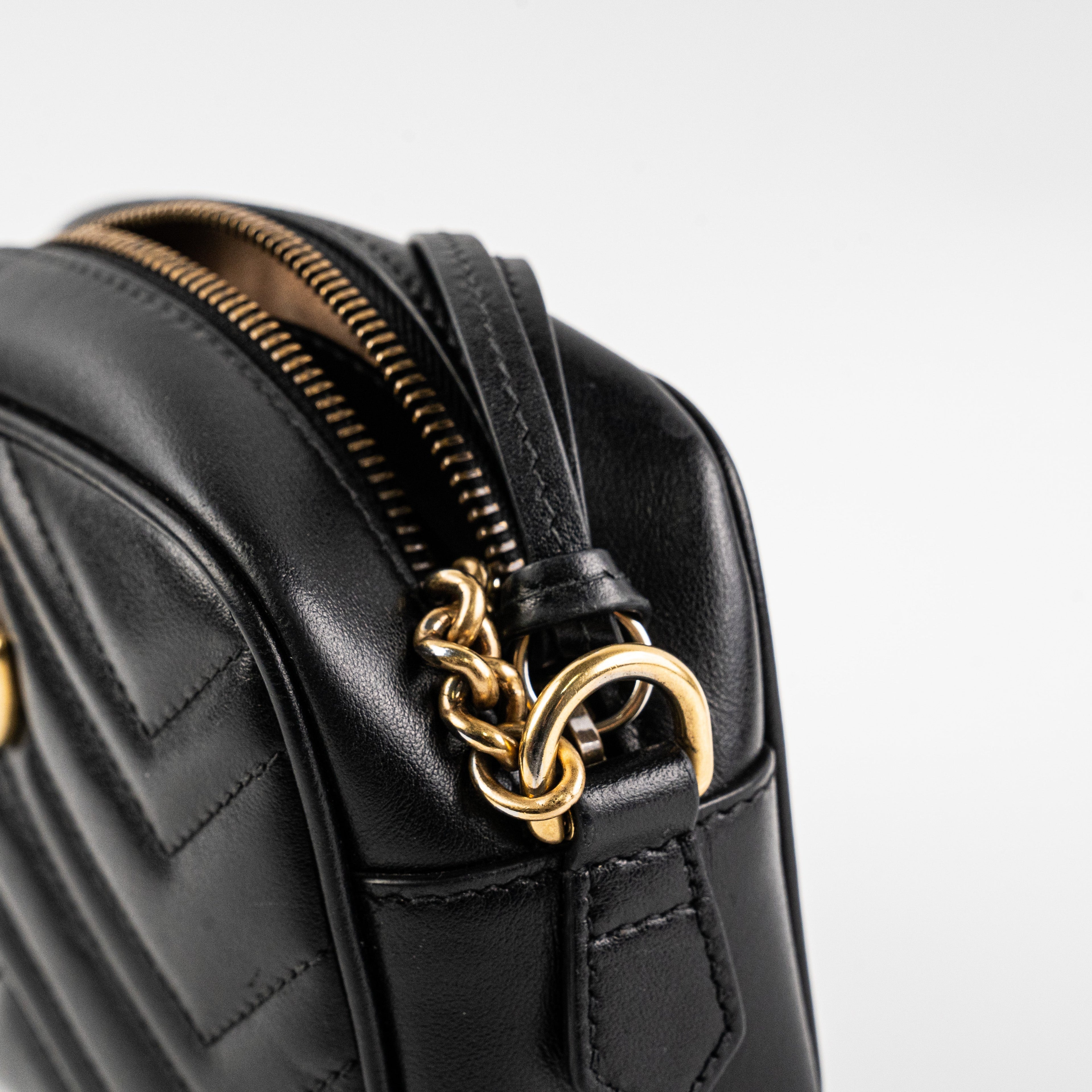 ITEM 12 - Gucci Mini Marmont Black Leather Camera Crossbody Bag