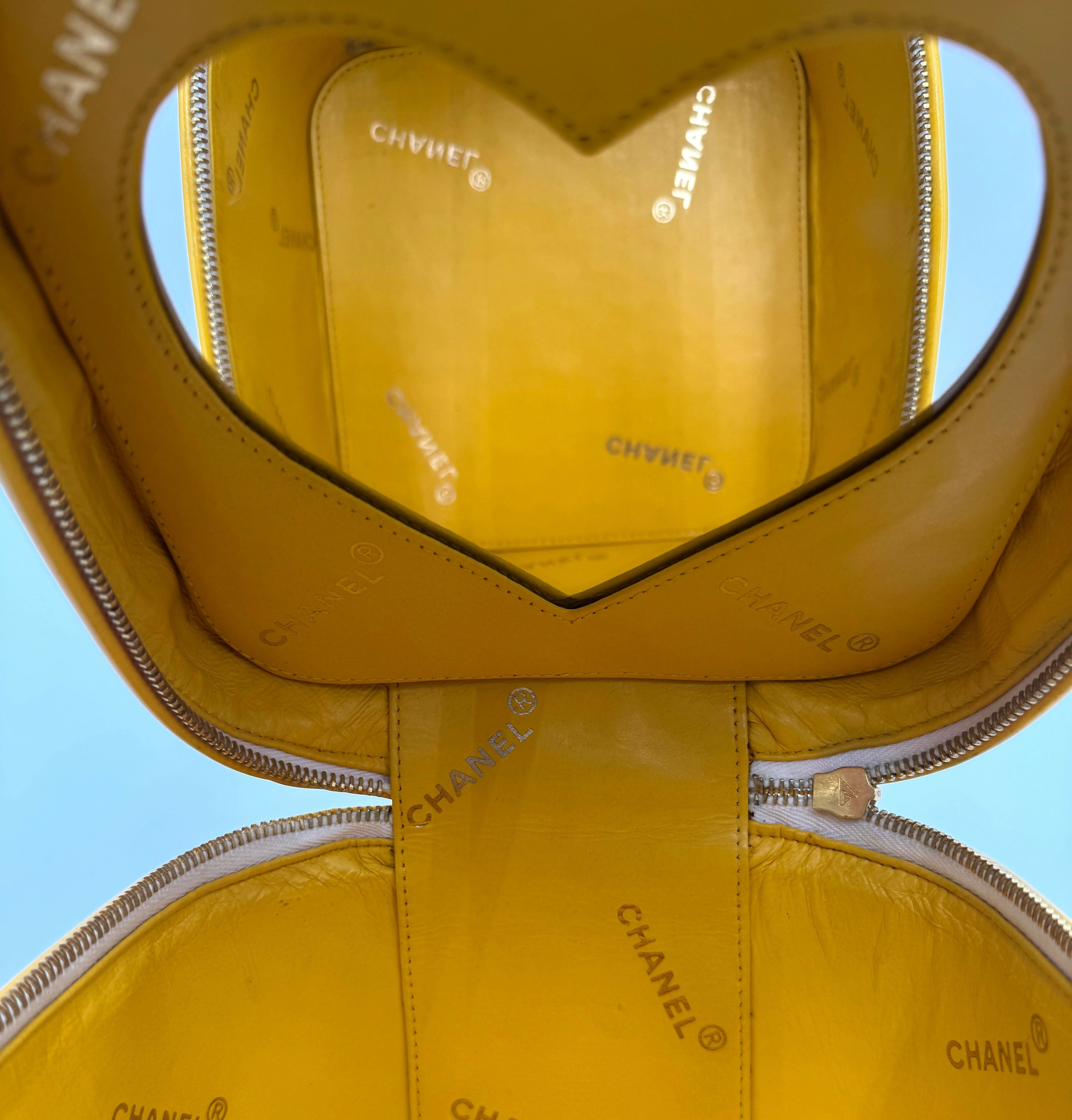 Chanel 1995 Vintage Barbie Yellow Heart-Mirror Vanity Case Bag