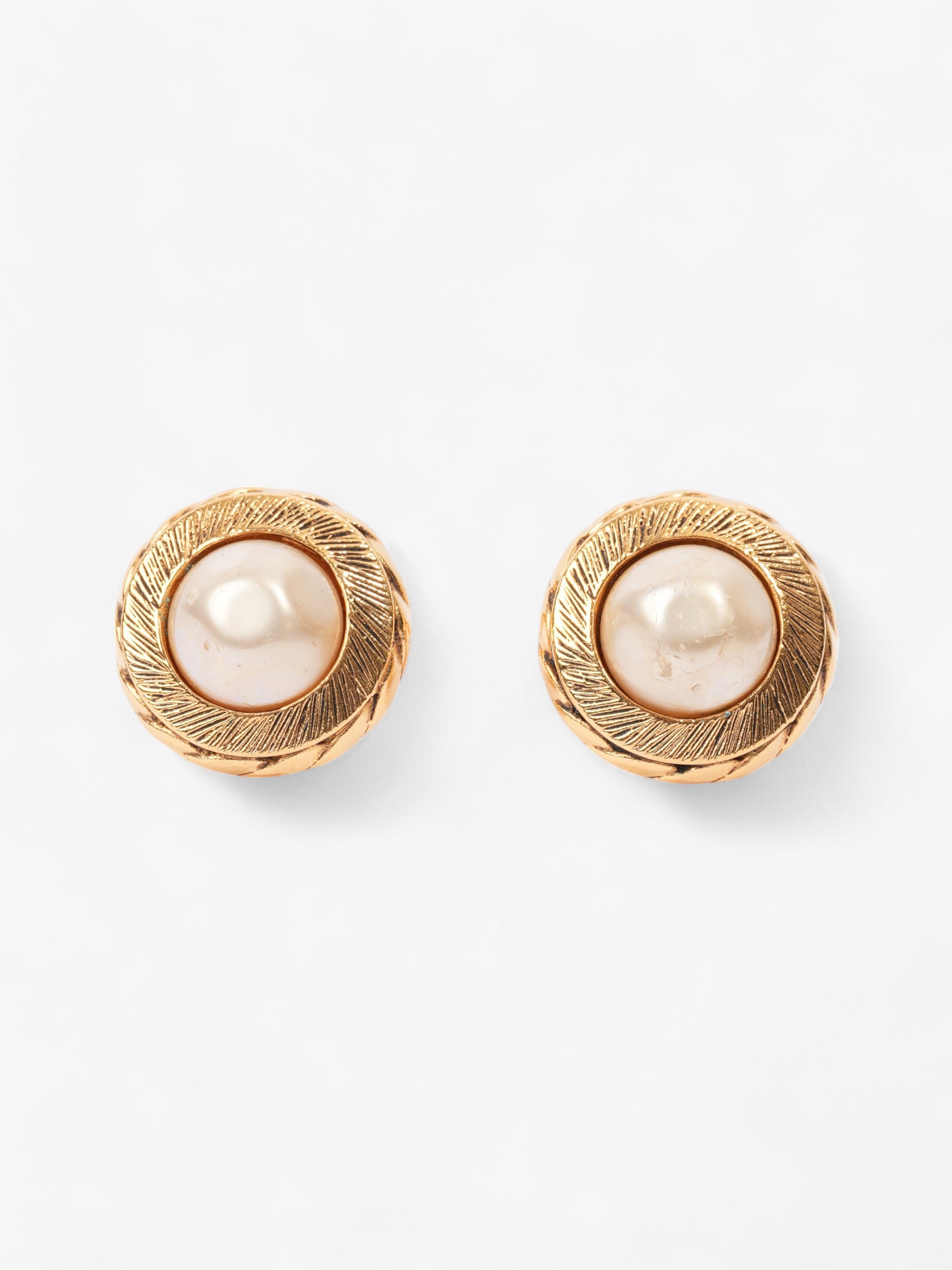 Chanel Faux Pearl Clip On Earrings Gold / White Base Metal