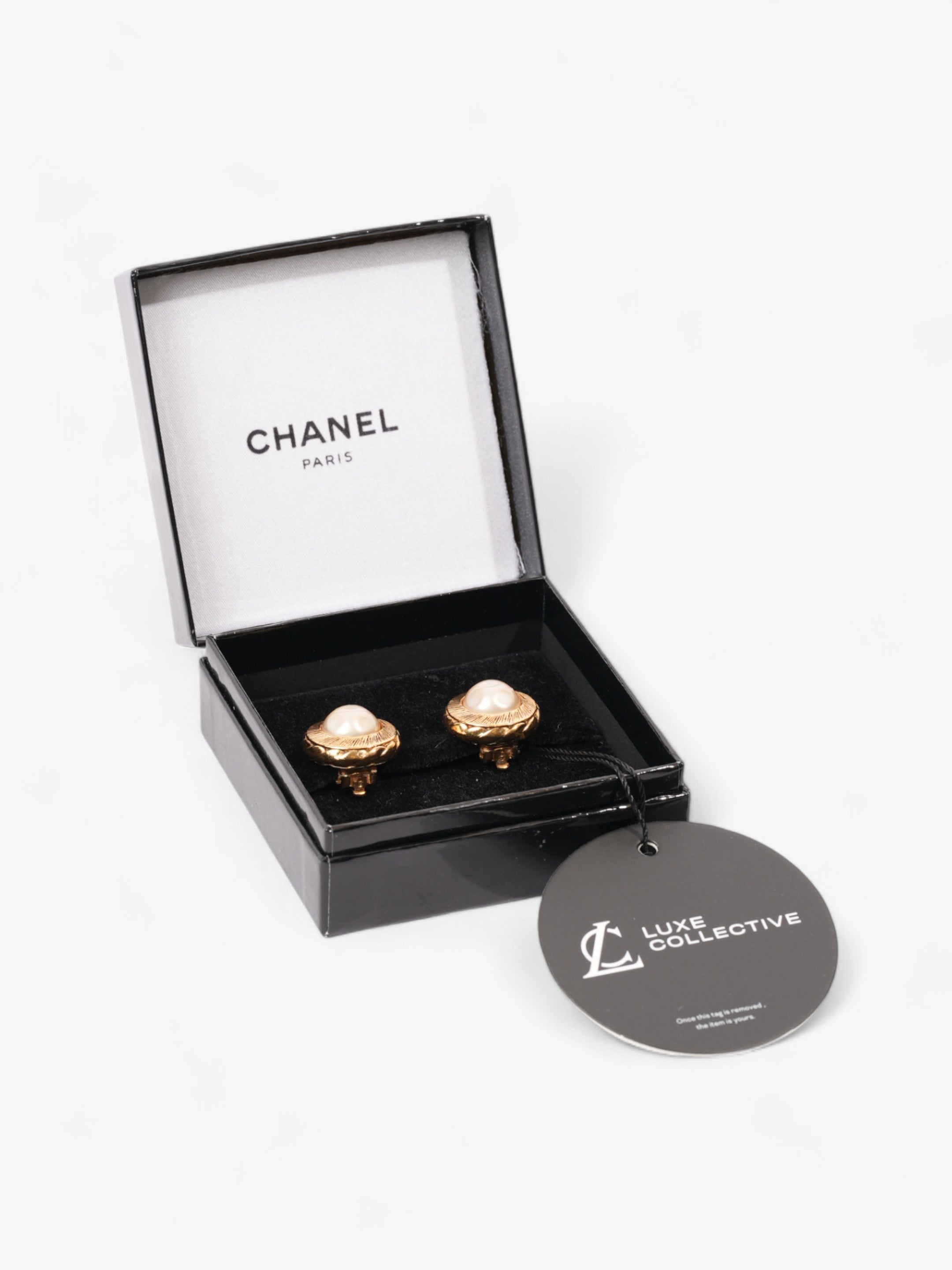 Chanel Faux Pearl Clip On Earrings Gold / White Base Metal