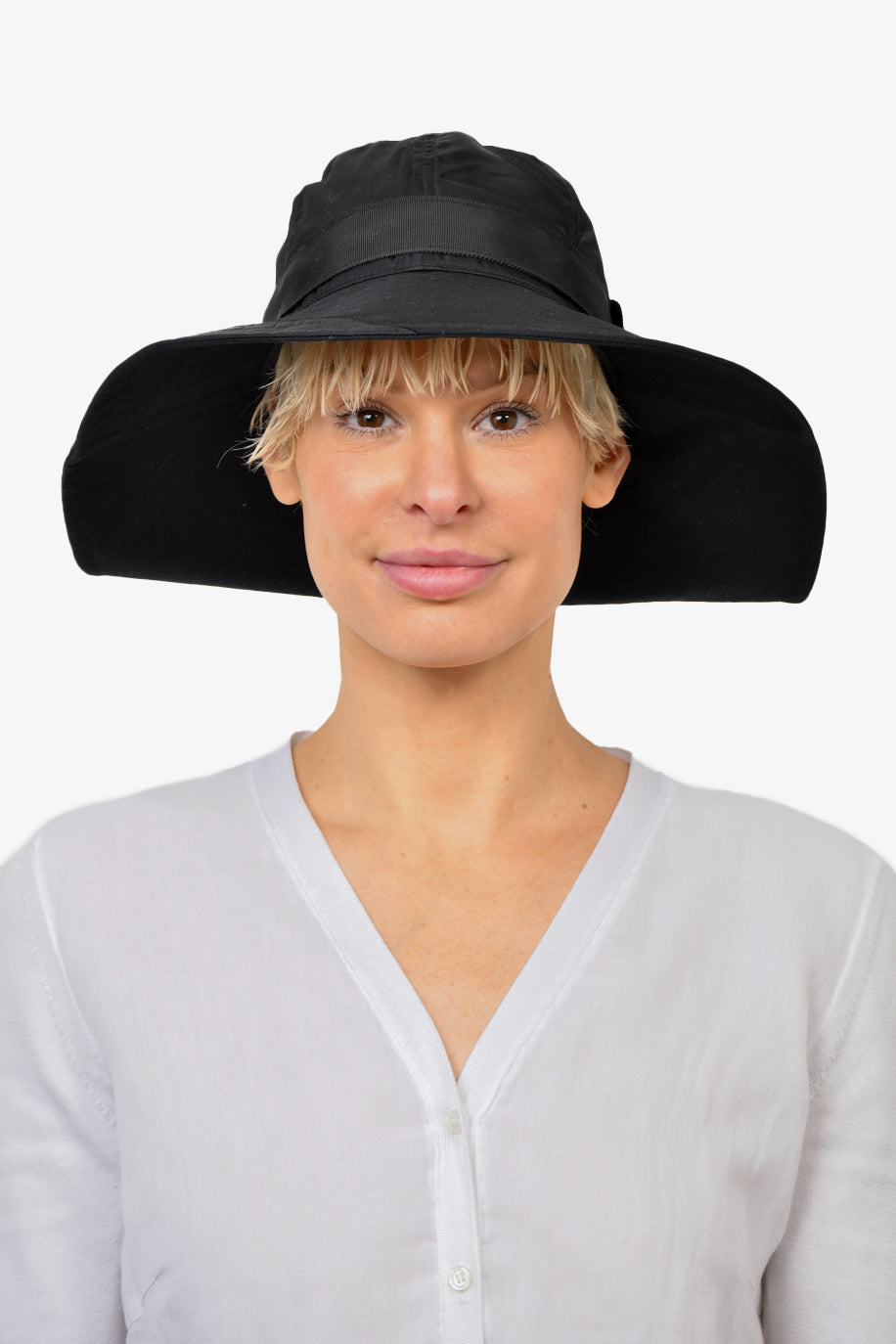 Sacai Black Wide Brim Hat with Ribbon