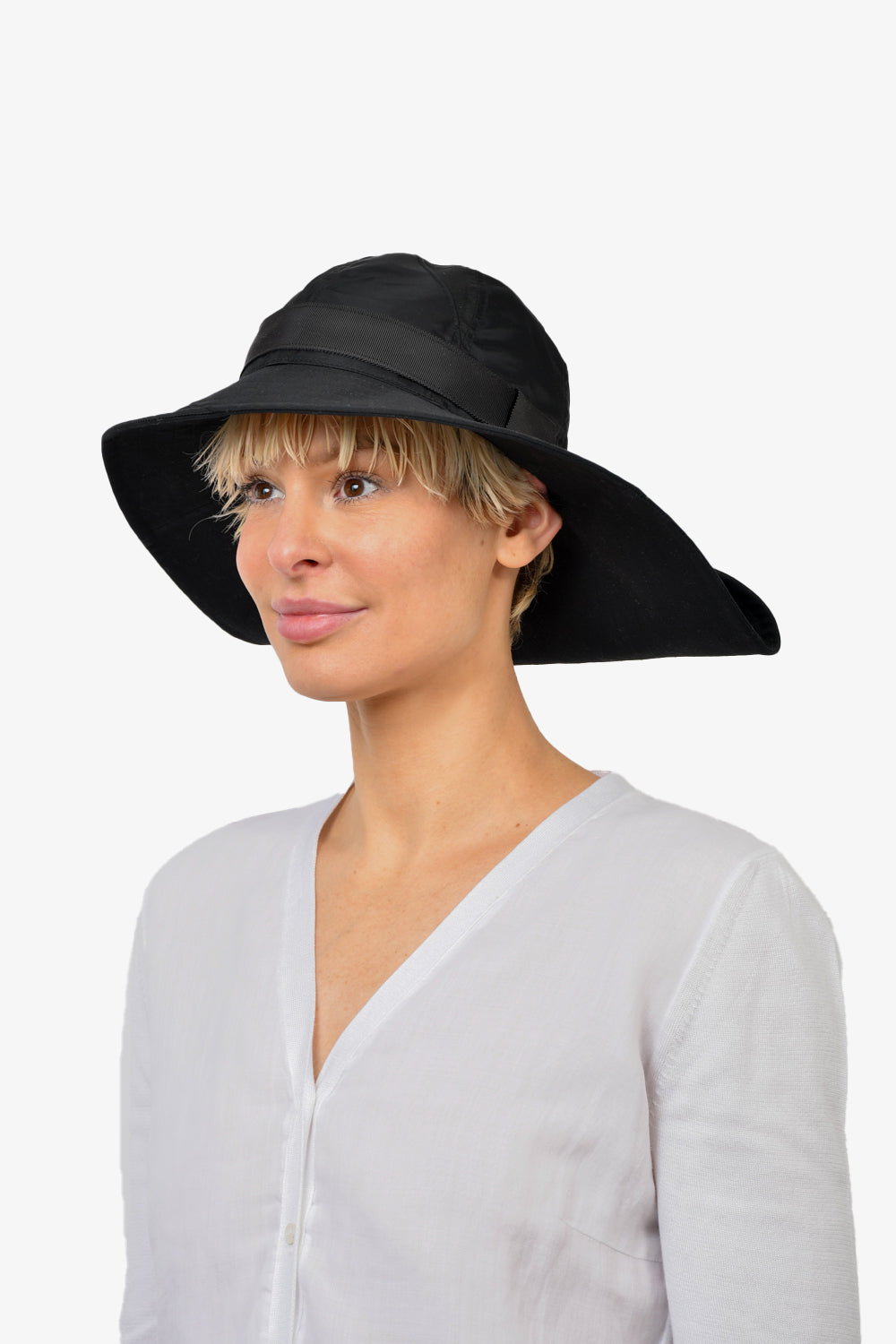 Sacai Black Wide Brim Hat with Ribbon