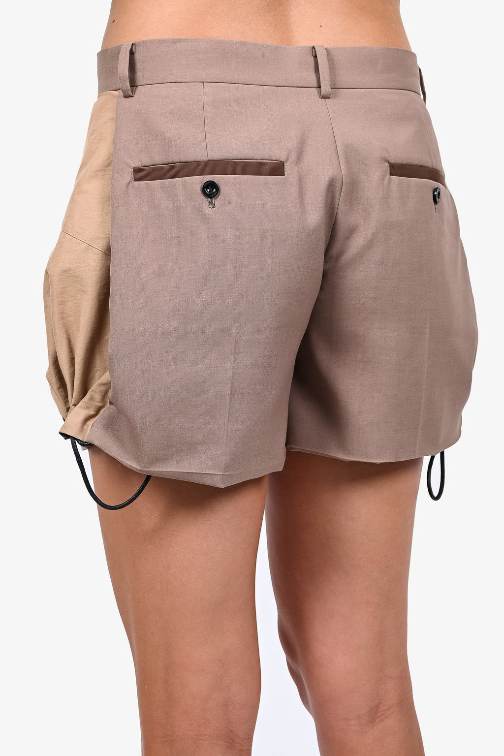 Sacai Brown Wool/Cotton/Nylon Panel Shorts Size 3