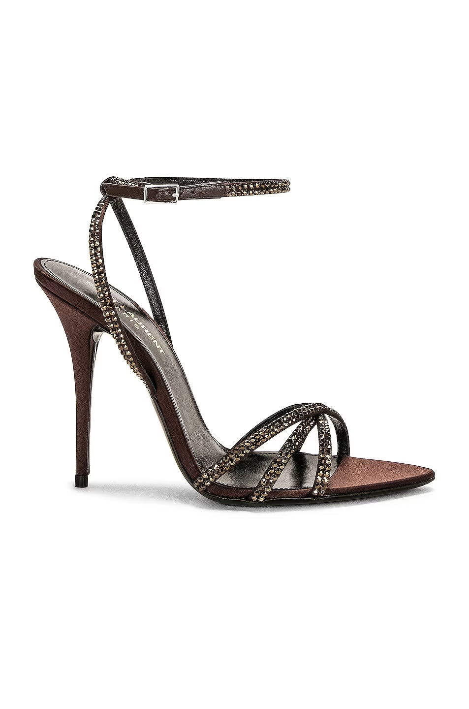YSL AVA 105 SATIN CRYSTAL EMBELLISHED SANDALS