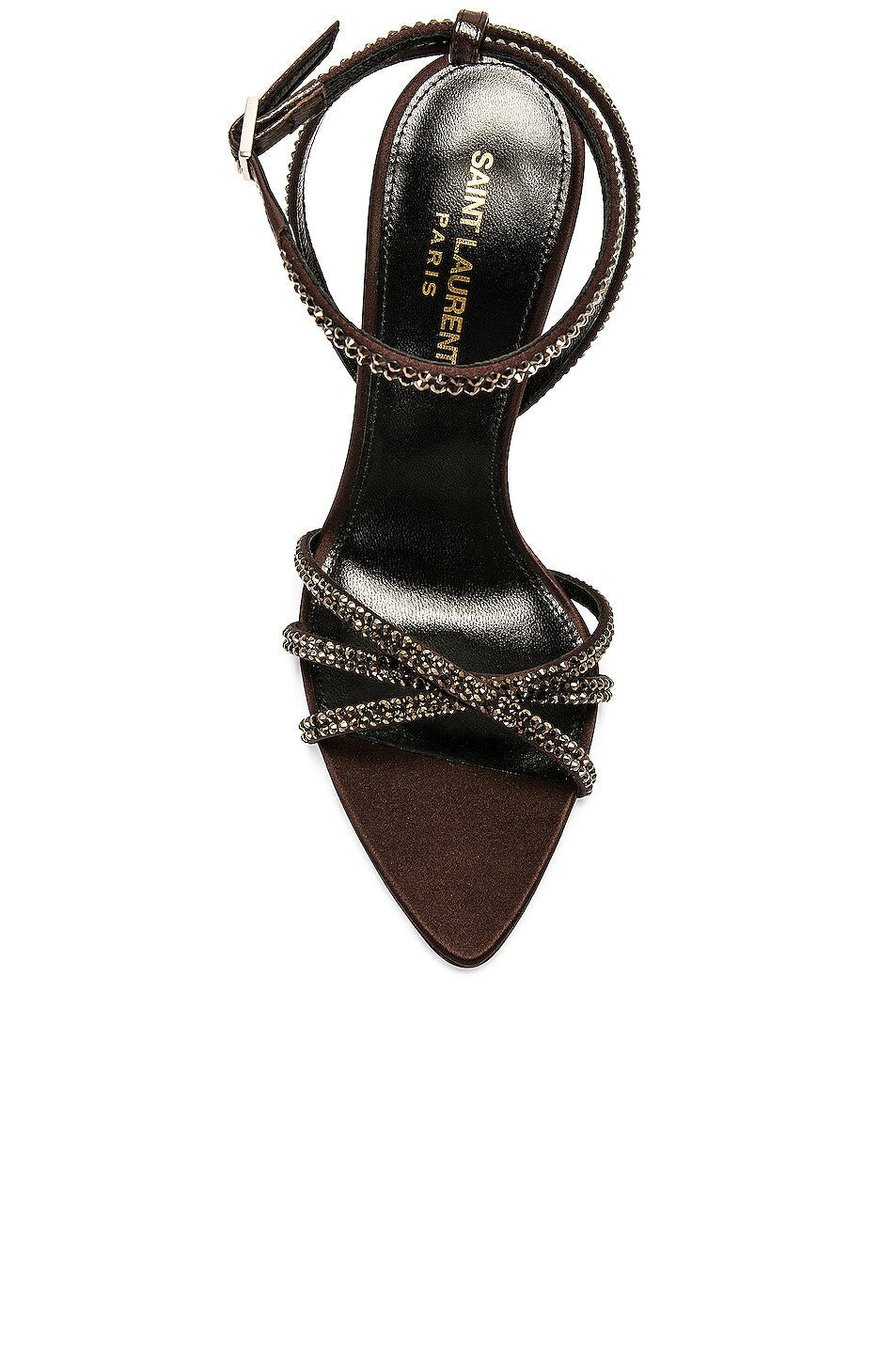 YSL AVA 105 SATIN CRYSTAL EMBELLISHED SANDALS