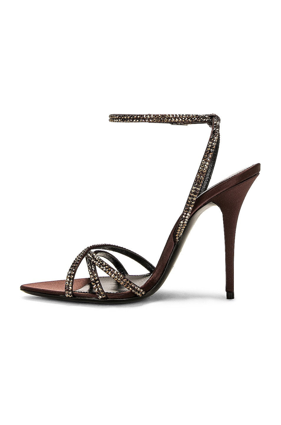 YSL AVA 105 SATIN CRYSTAL EMBELLISHED SANDALS
