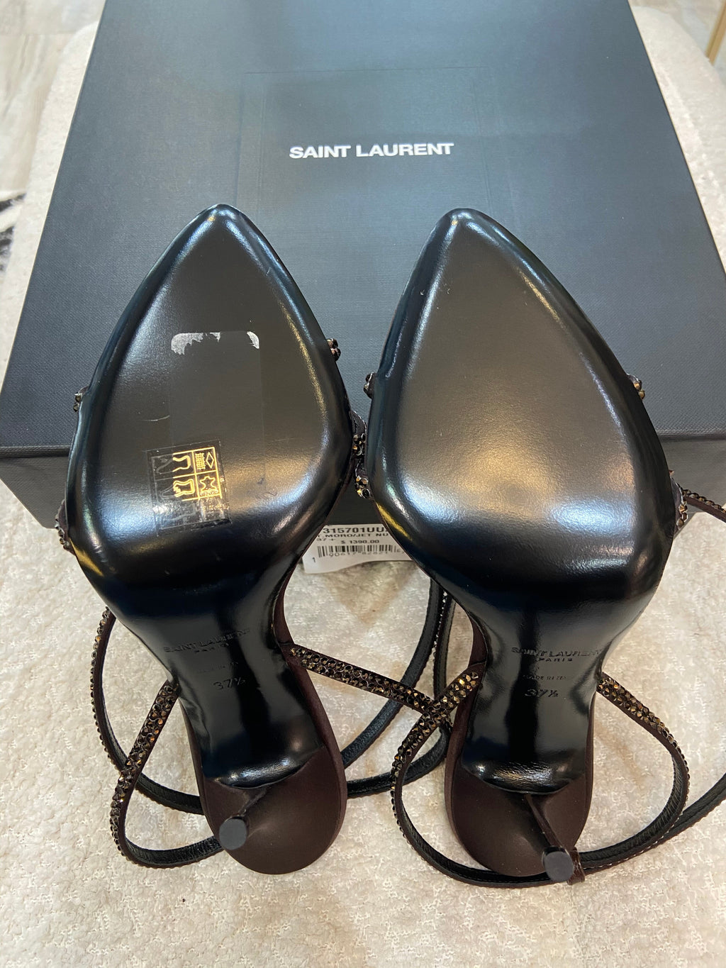YSL AVA 105 SATIN CRYSTAL EMBELLISHED SANDALS