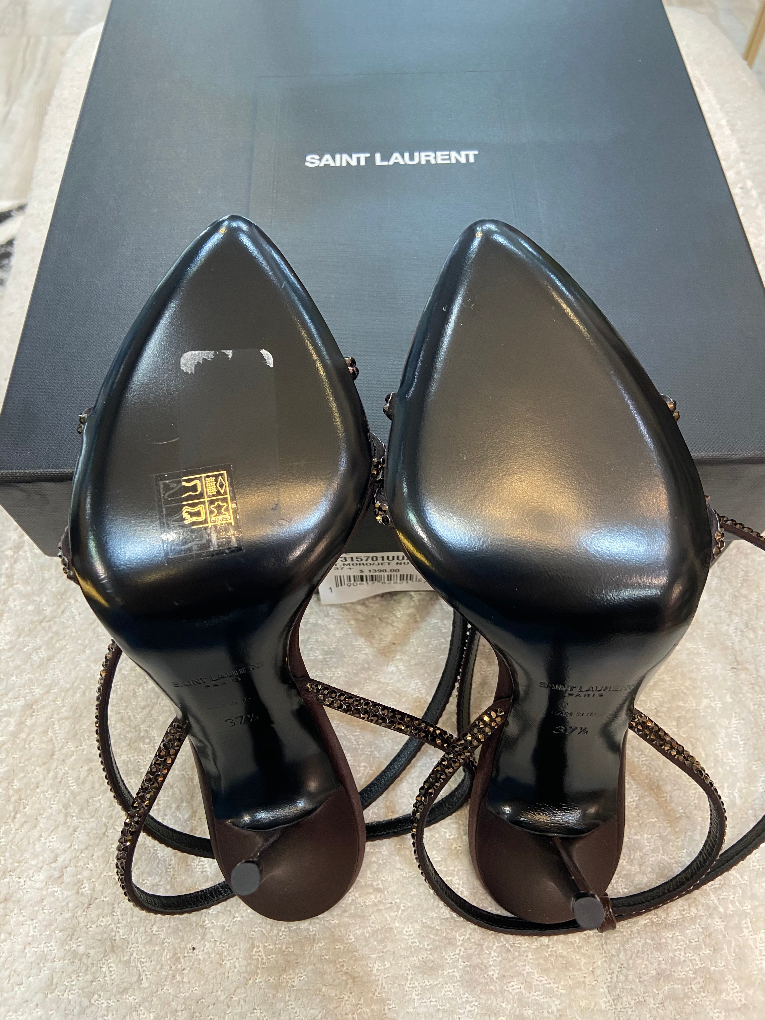 YSL AVA 105 SATIN CRYSTAL EMBELLISHED SANDALS
