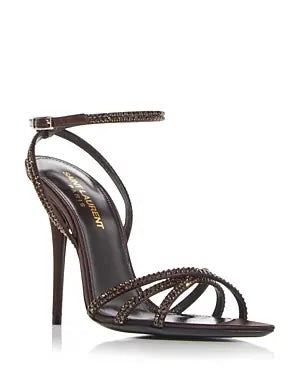 YSL AVA 105 SATIN CRYSTAL EMBELLISHED SANDALS