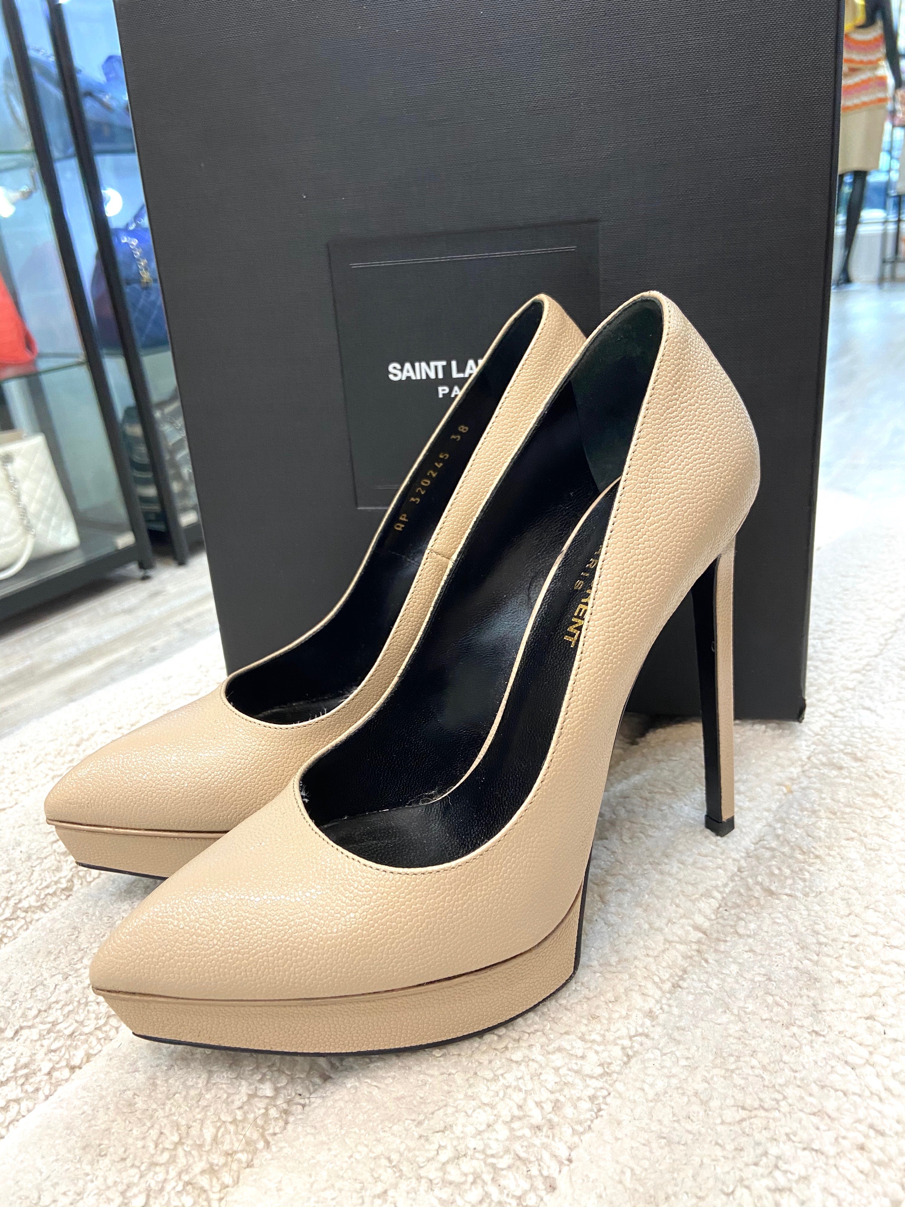 YVES SAINT LAUREN JANIS GRAINED LEATHER PLATFORM PUMPS