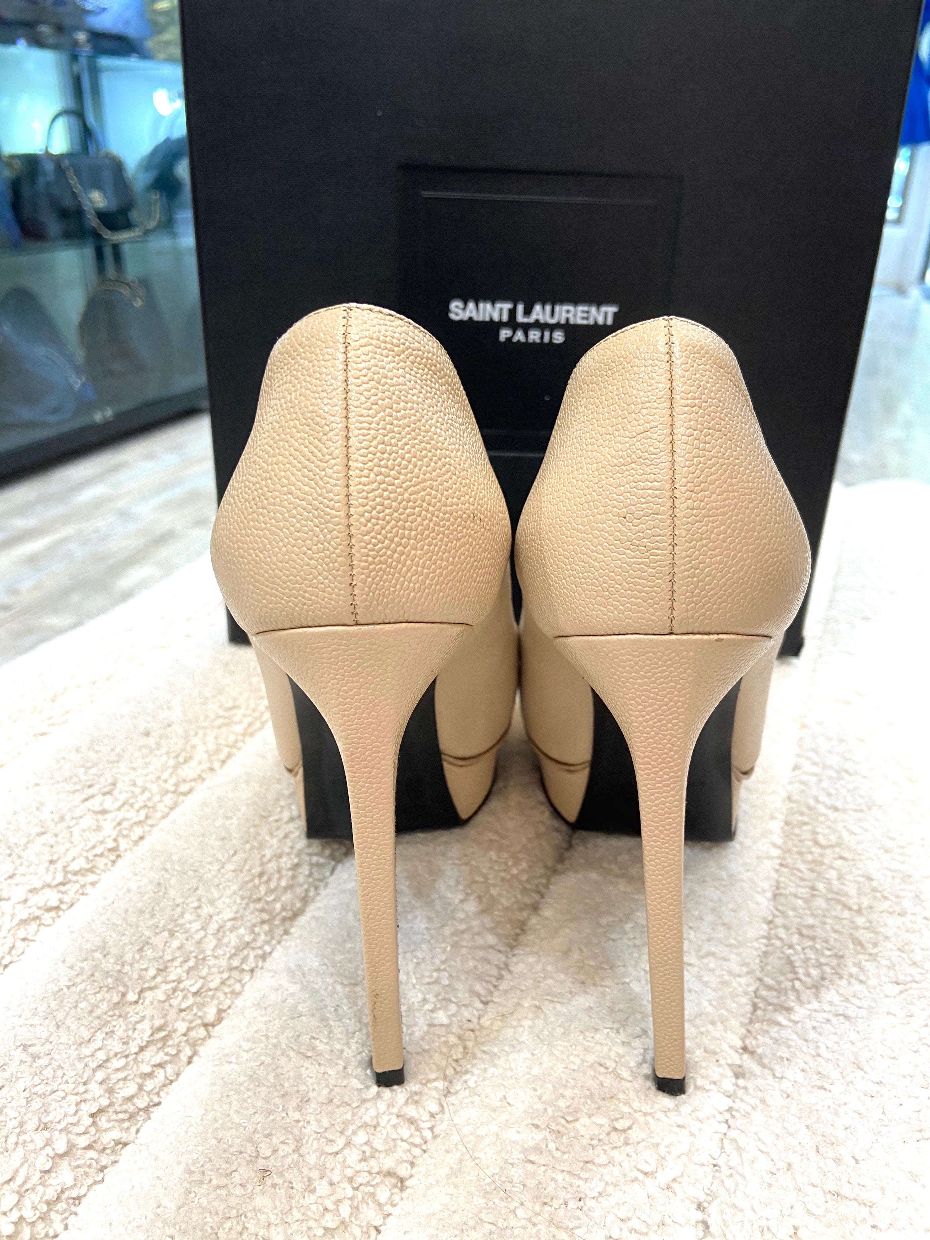 YVES SAINT LAUREN JANIS GRAINED LEATHER PLATFORM PUMPS
