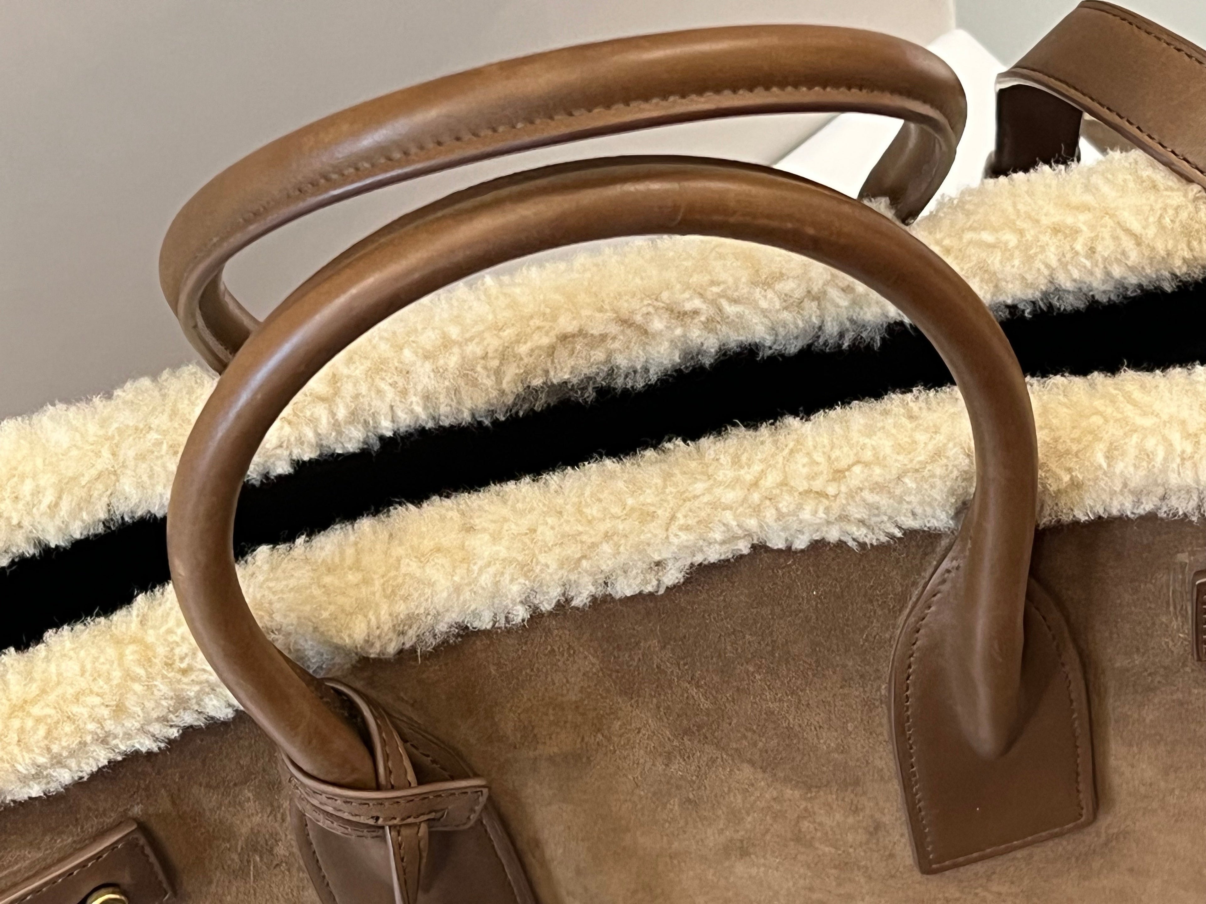 SAINT LAURENT SAC DE JOUR SHEARLING TRIM LEATHER TOTE BAG