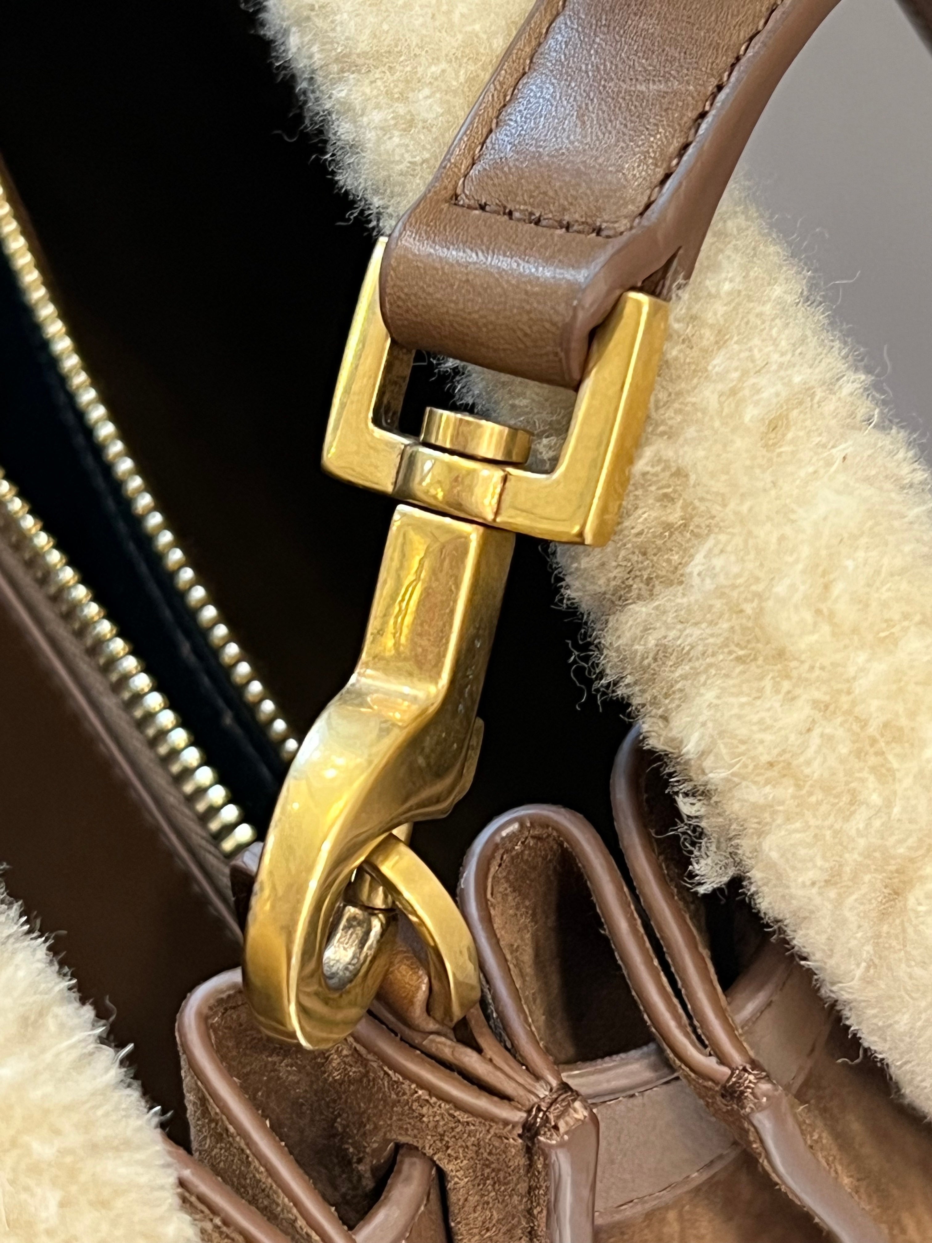 SAINT LAURENT SAC DE JOUR SHEARLING TRIM LEATHER TOTE BAG
