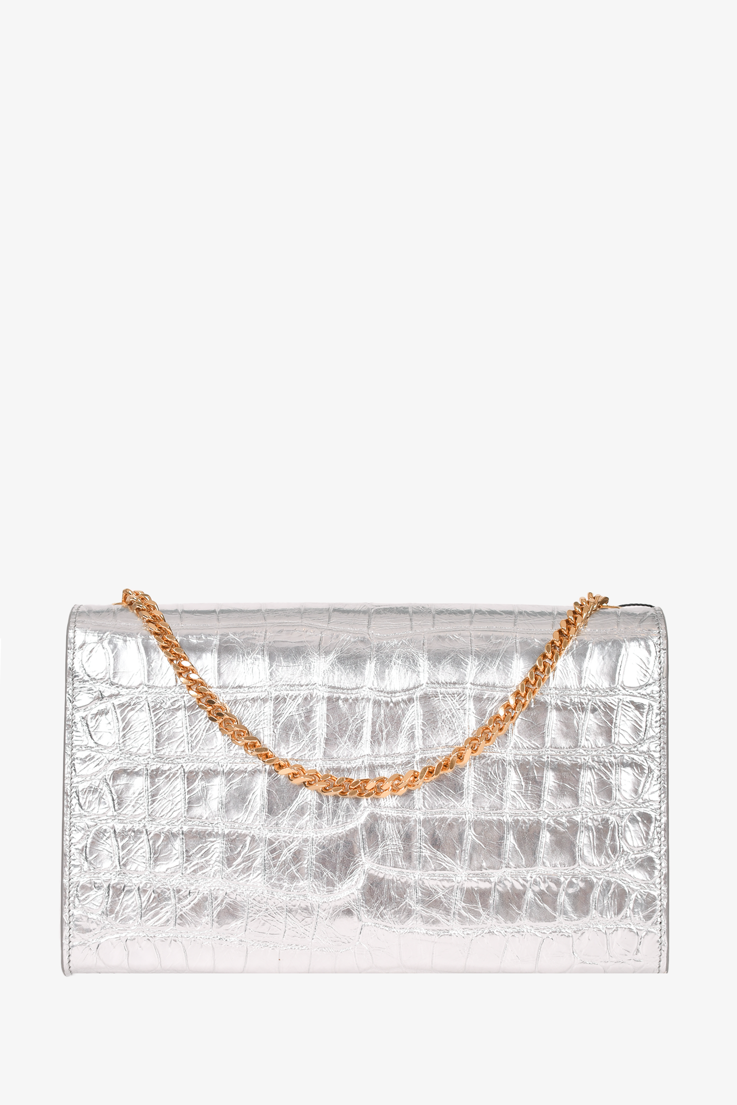 Saint Laurent 2015 Silver Croc Embossed Leather Medium Kate Crossbody