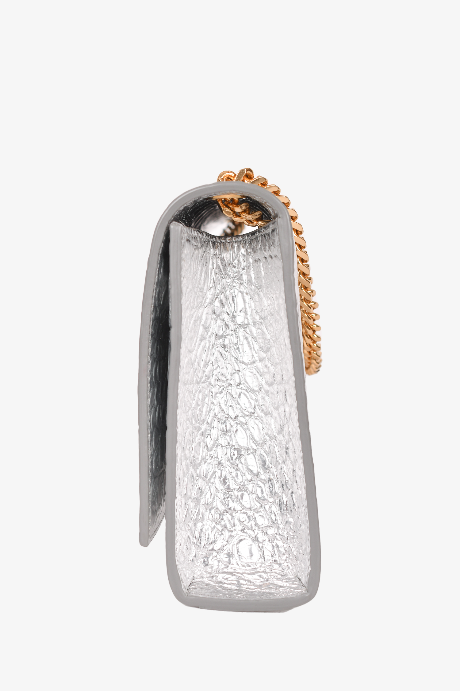 Saint Laurent 2015 Silver Croc Embossed Leather Medium Kate Crossbody