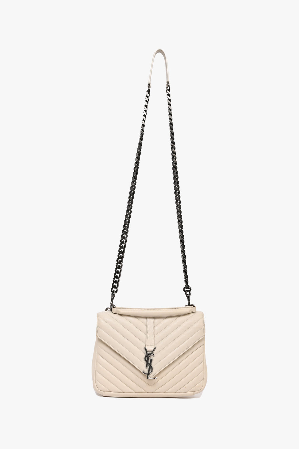 Saint Laurent 2016 Creme Medium Matelasse College Silver Chain Crossbody Bag