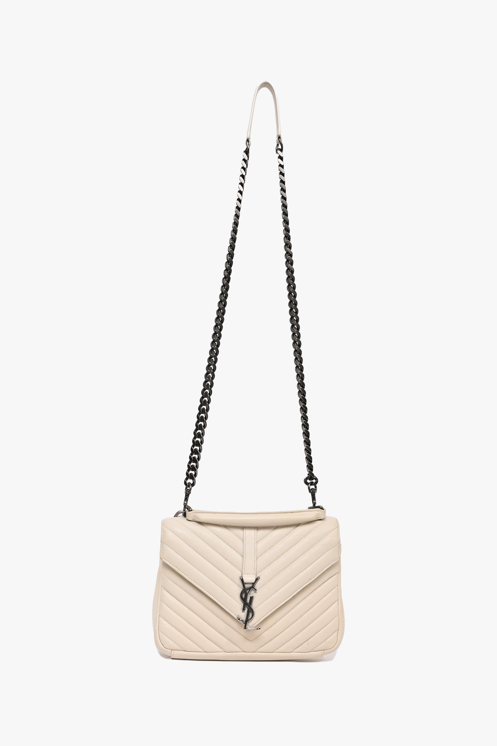Saint Laurent 2016 Creme Medium Matelasse College Silver Chain Crossbody Bag