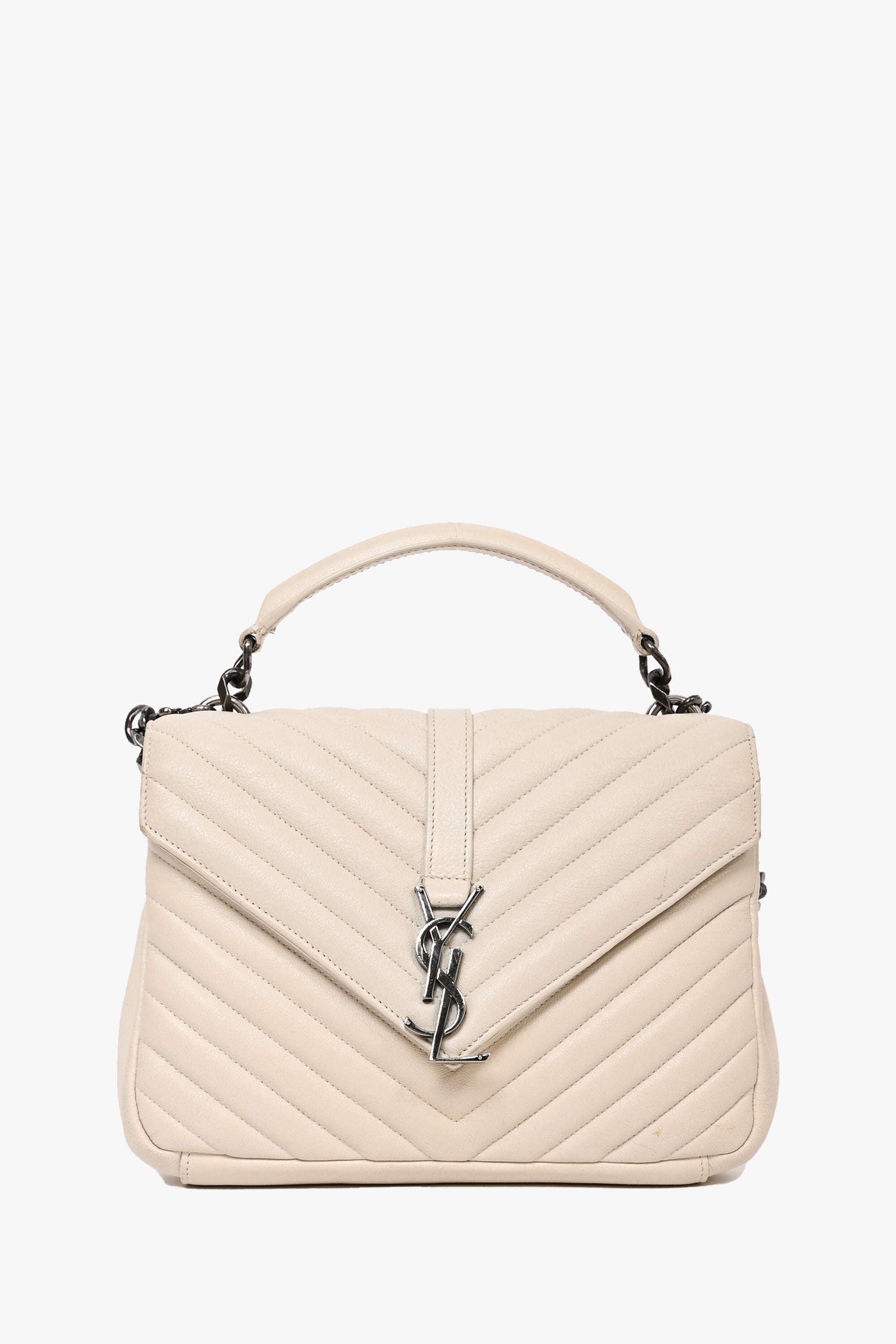 Saint Laurent 2016 Creme Medium Matelasse College Silver Chain Crossbody Bag