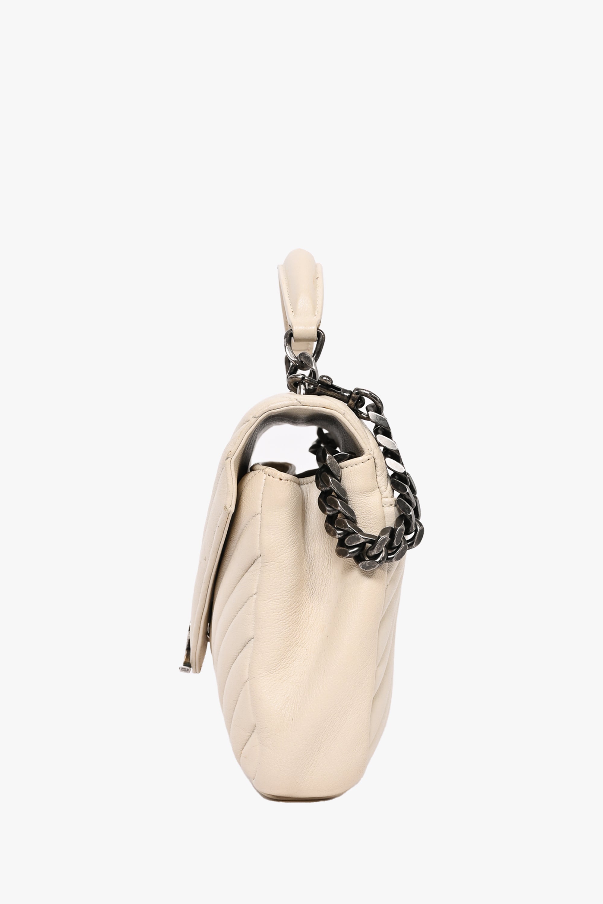 Saint Laurent 2016 Creme Medium Matelasse College Silver Chain Crossbody Bag