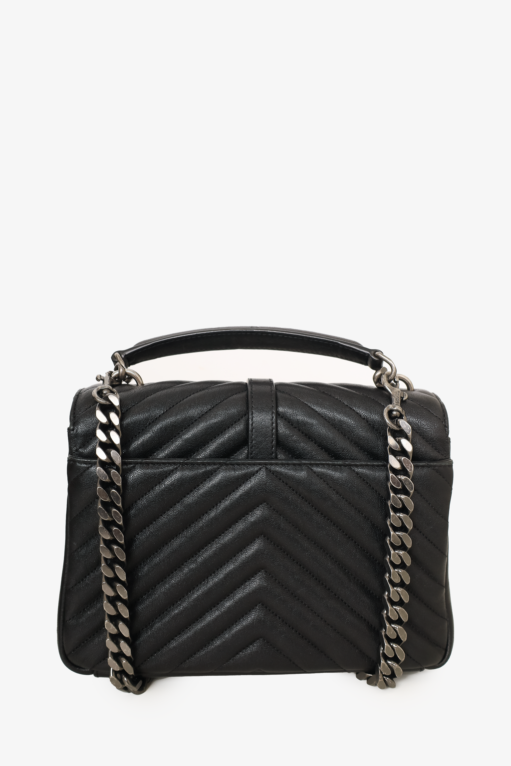 Saint Laurent 2017 Black Leather Chevron Medium College Crossbody Bag