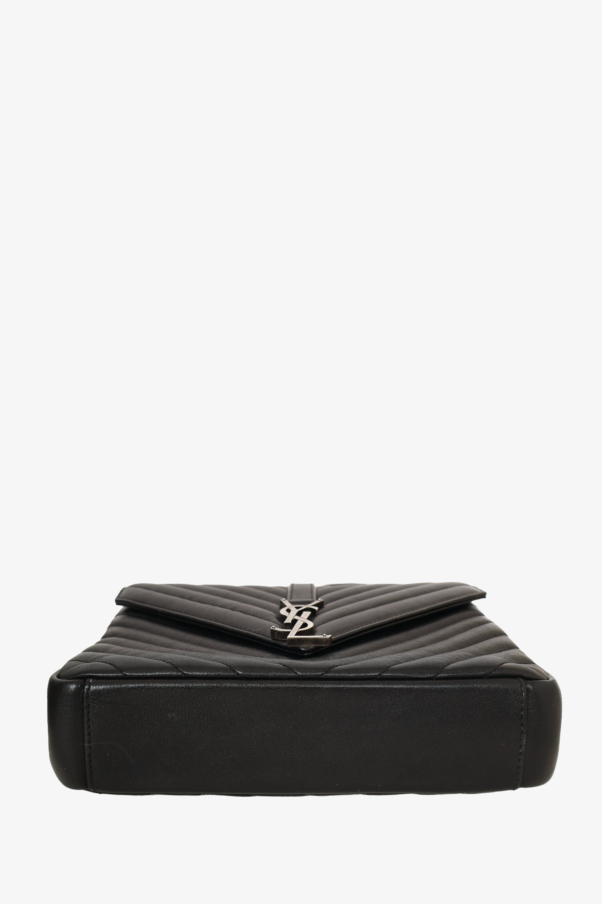 Saint Laurent 2017 Black Leather Chevron Medium College Crossbody Bag