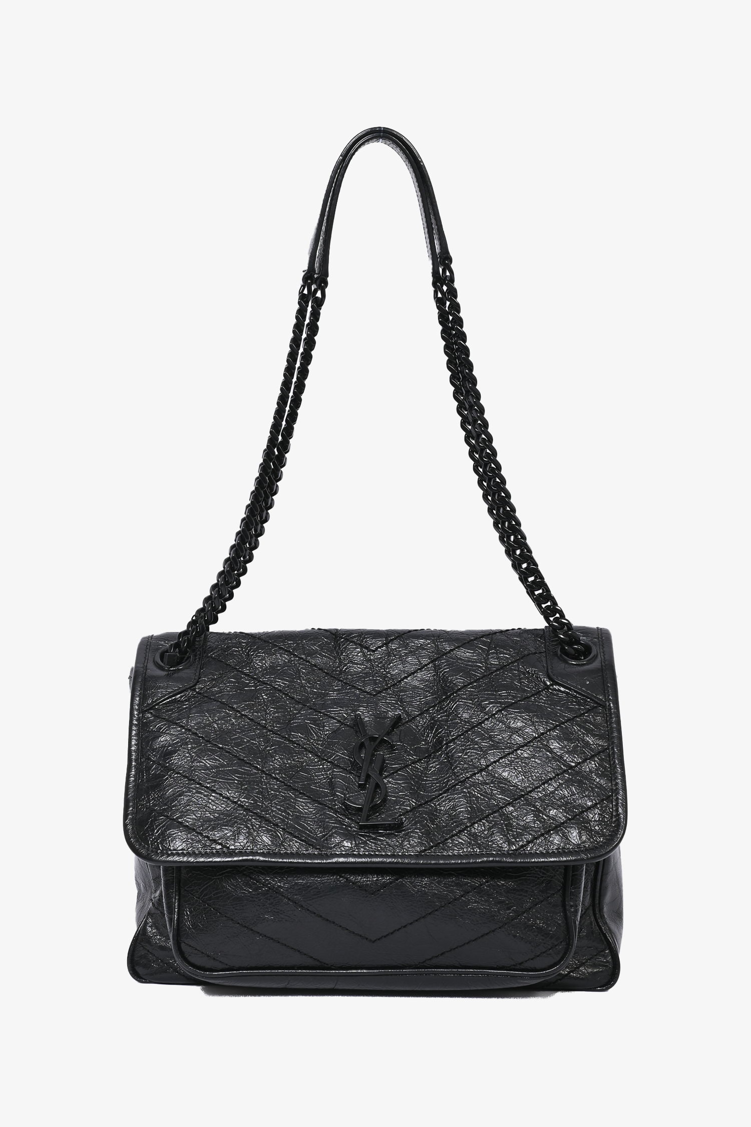 Saint Laurent 2019 Black Crinkled Leather 'Niki' Medium Crossbody Bag