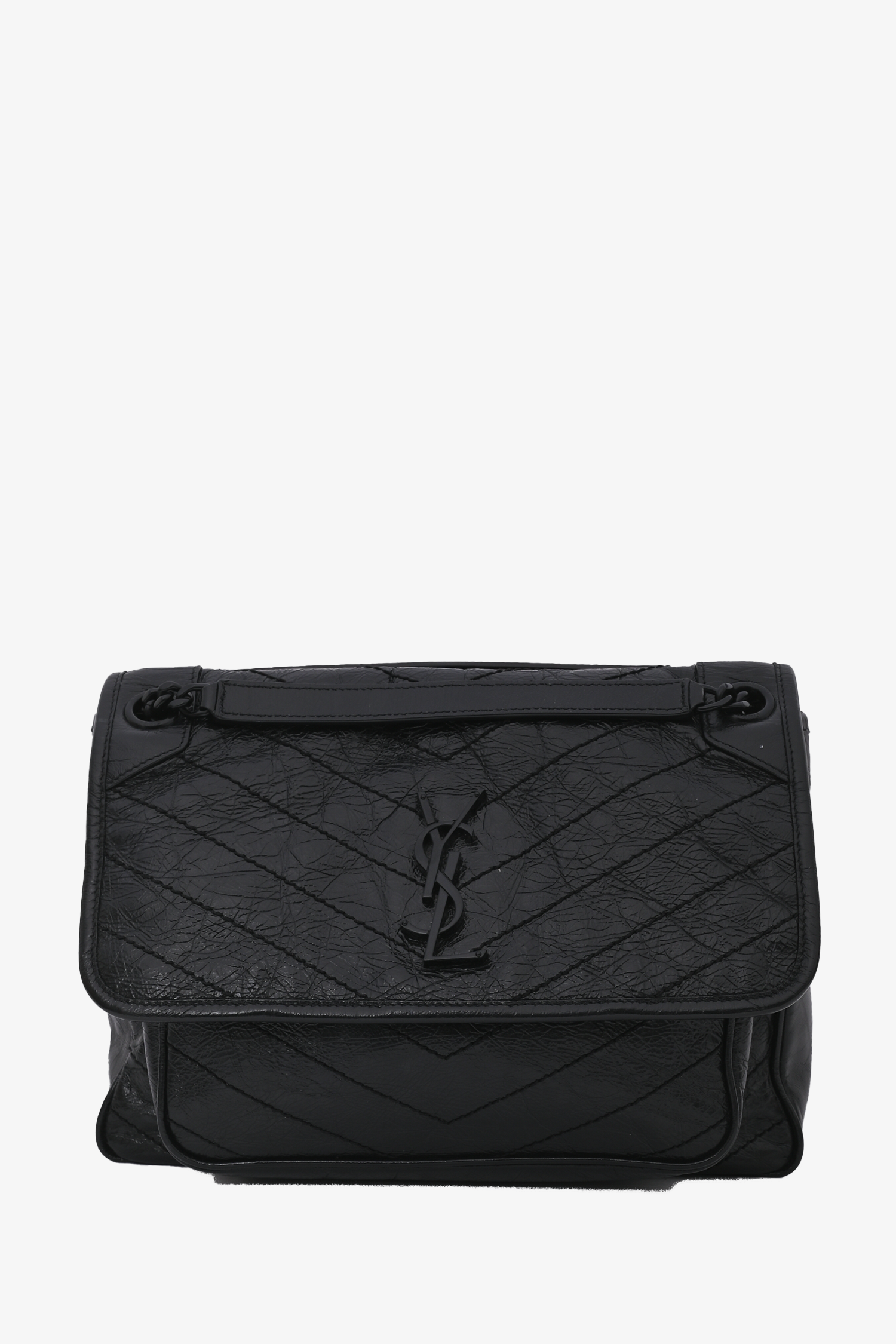 Saint Laurent 2019 Black Crinkled Leather 'Niki' Medium Crossbody Bag