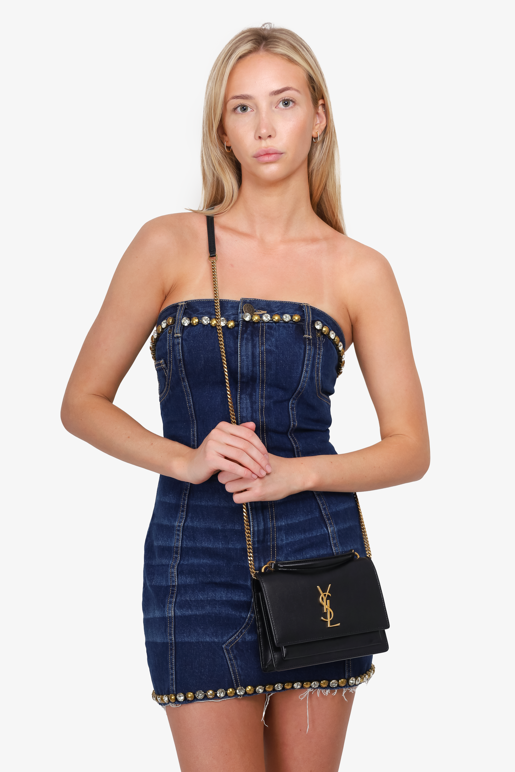 Saint Laurent 2020 Black Leather Sunset Wallet on Chain Bag with Strap