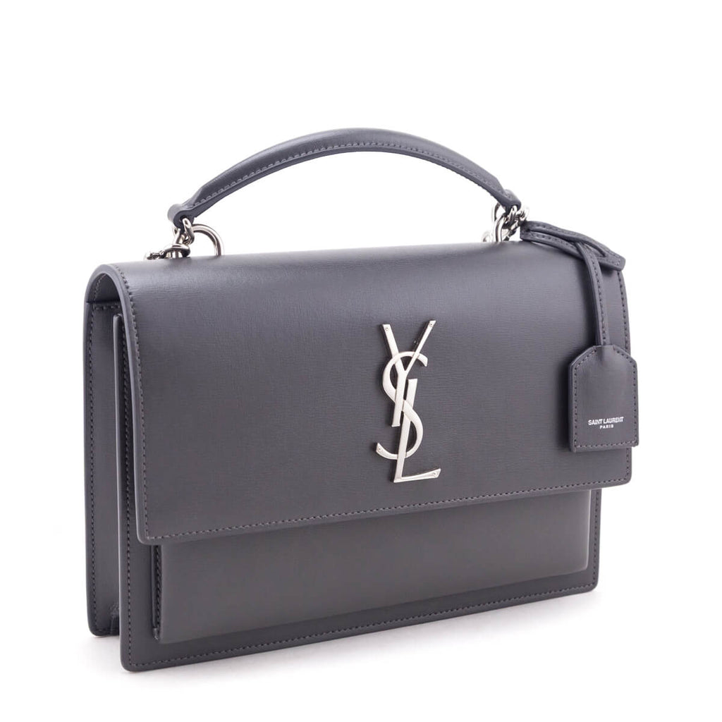 Saint Laurent Anthracite Smooth Calfskin Medium Monogram Sunset Satchel