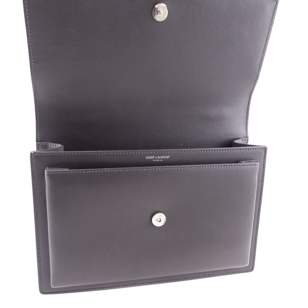 Saint Laurent Anthracite Smooth Calfskin Medium Monogram Sunset Satchel