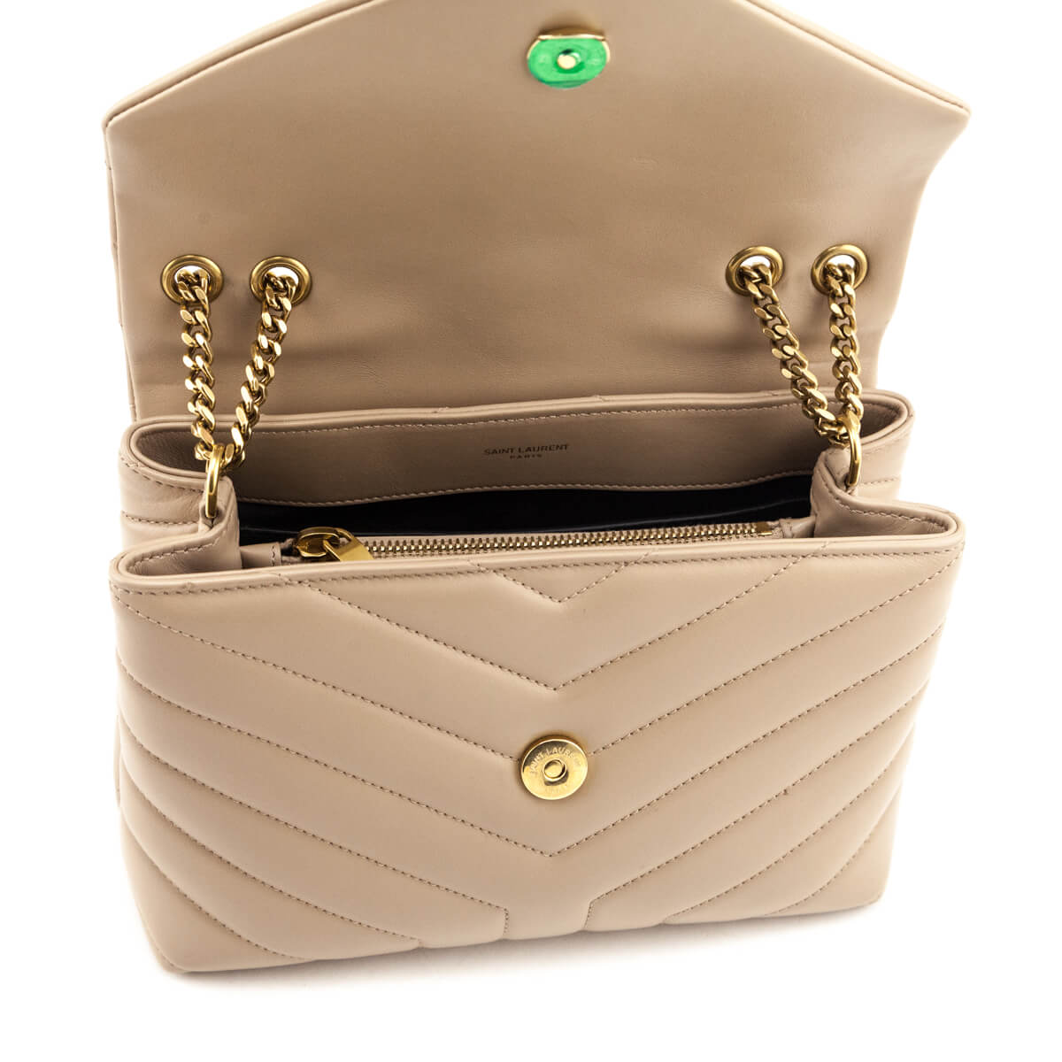 Saint Laurent Beige Calfskin Y Quilted Monogram Small Loulou Chain Satchel