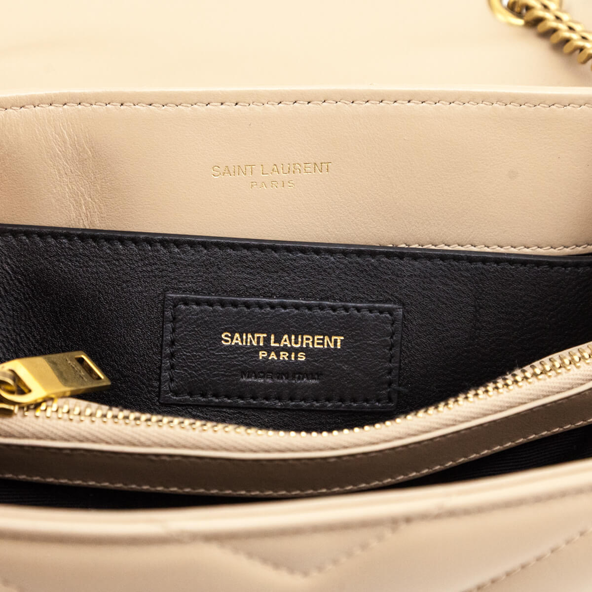Saint Laurent Beige Calfskin Y Quilted Monogram Small Loulou Chain Satchel