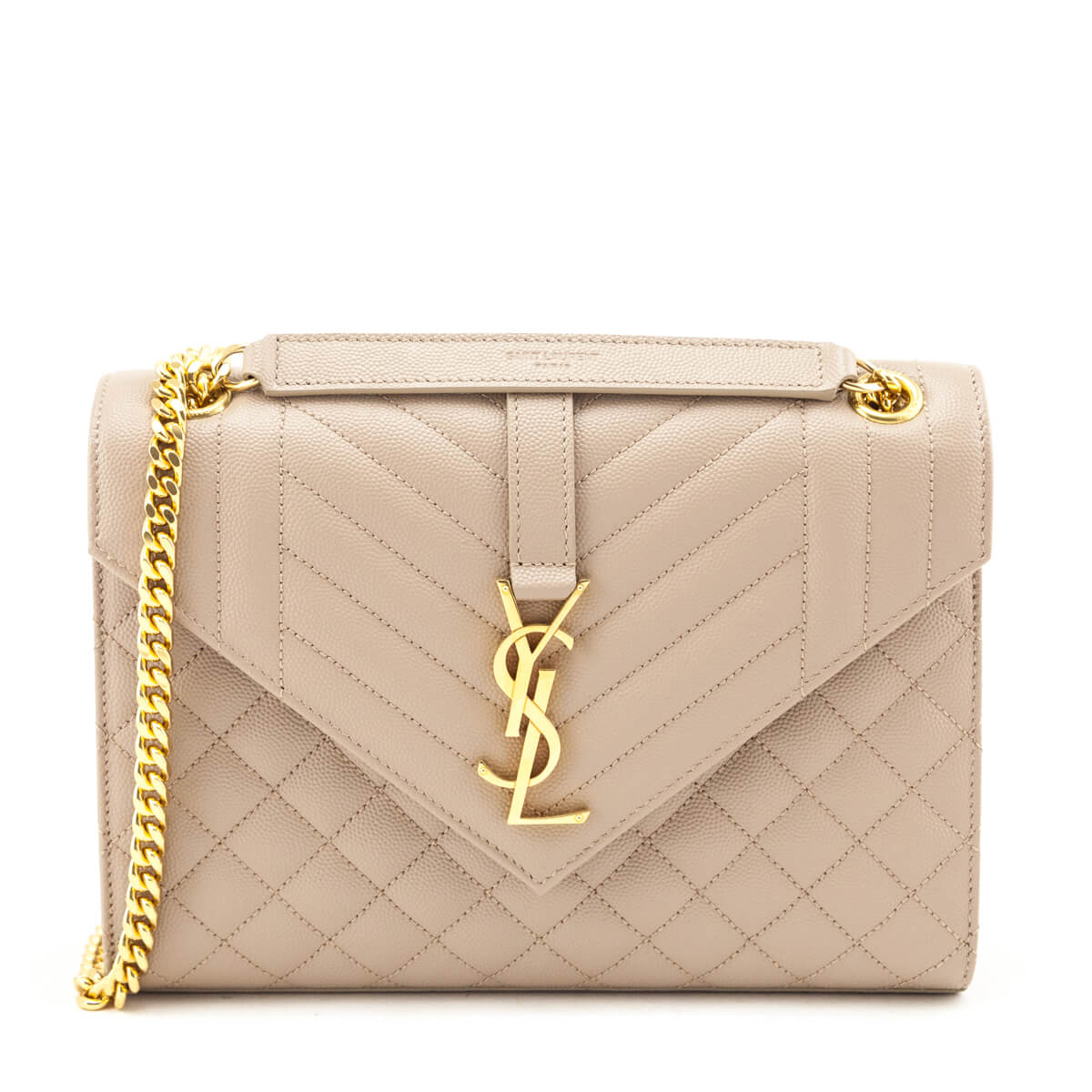 Saint Laurent Beige Grain De Poudre Mixed Matelasse Triquilt Medium Monogram Satchel