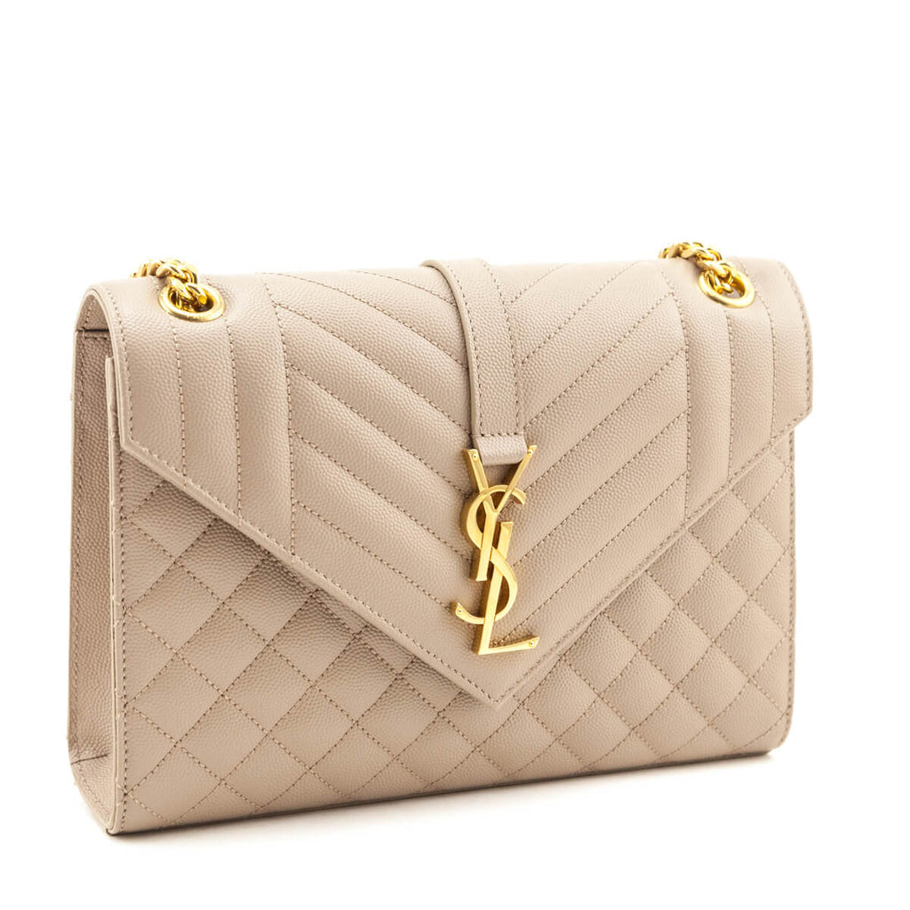 Saint Laurent Beige Grain De Poudre Mixed Matelasse Triquilt Medium Monogram Satchel