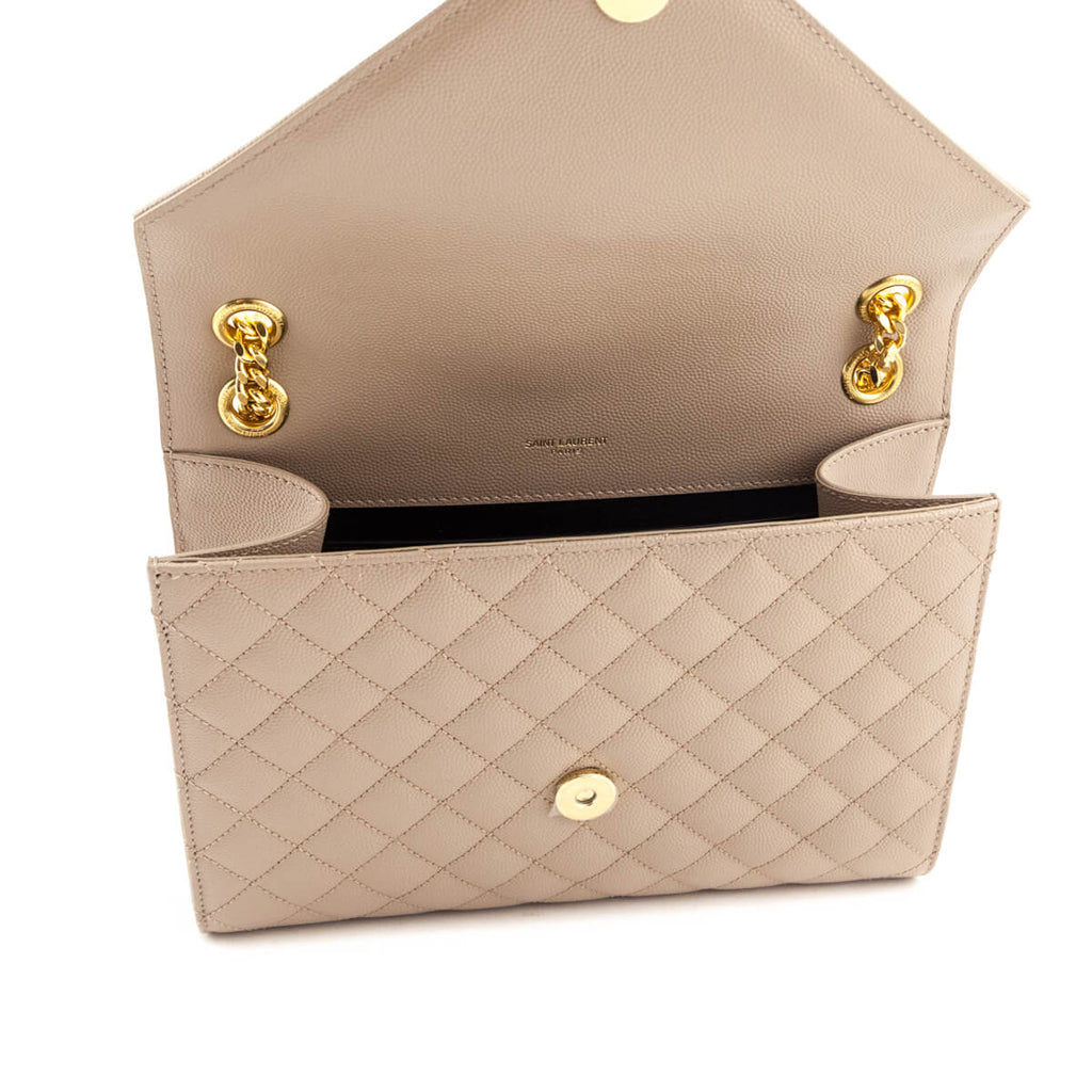 Saint Laurent Beige Grain De Poudre Mixed Matelasse Triquilt Medium Monogram Satchel