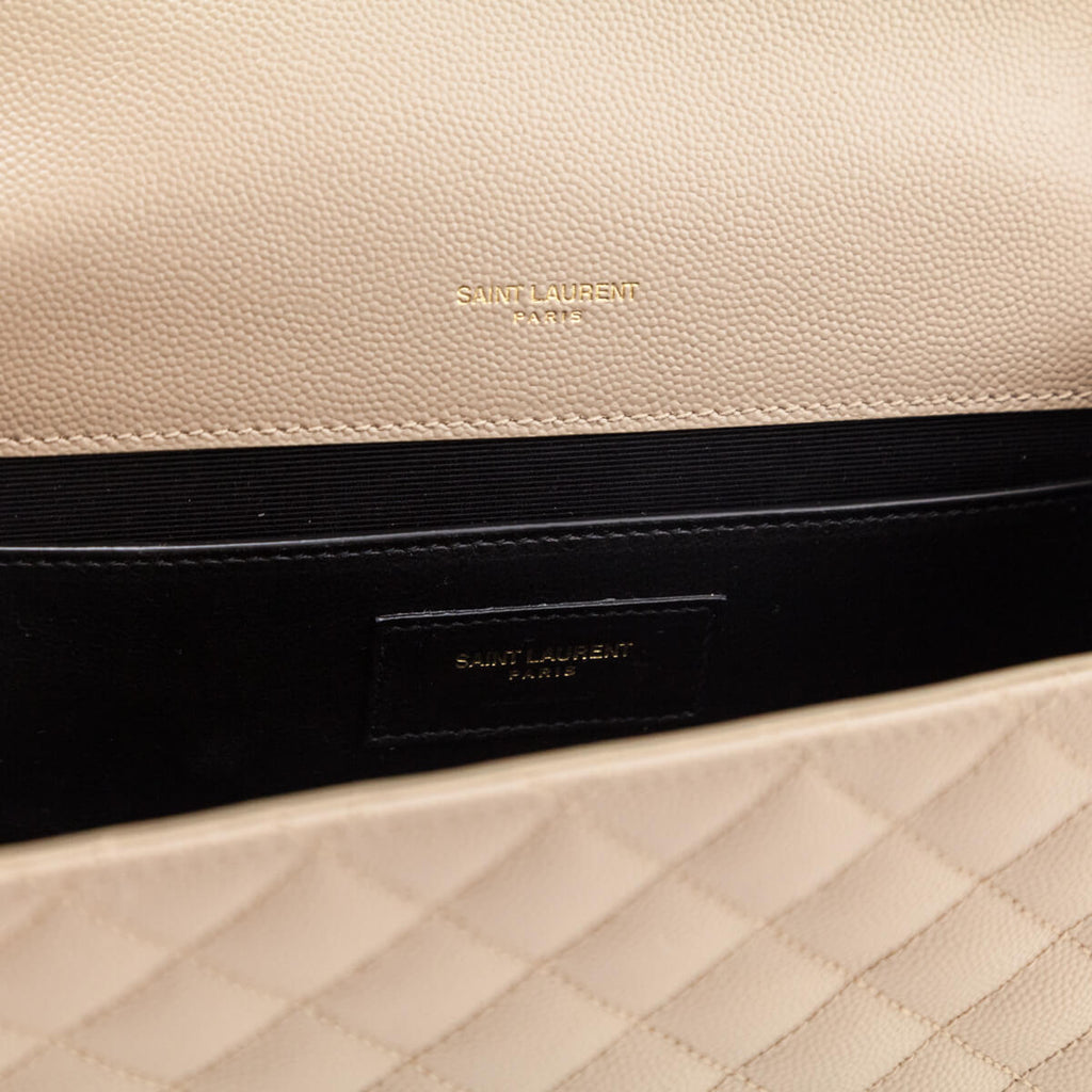 Saint Laurent Beige Grain De Poudre Mixed Matelasse Triquilt Medium Monogram Satchel